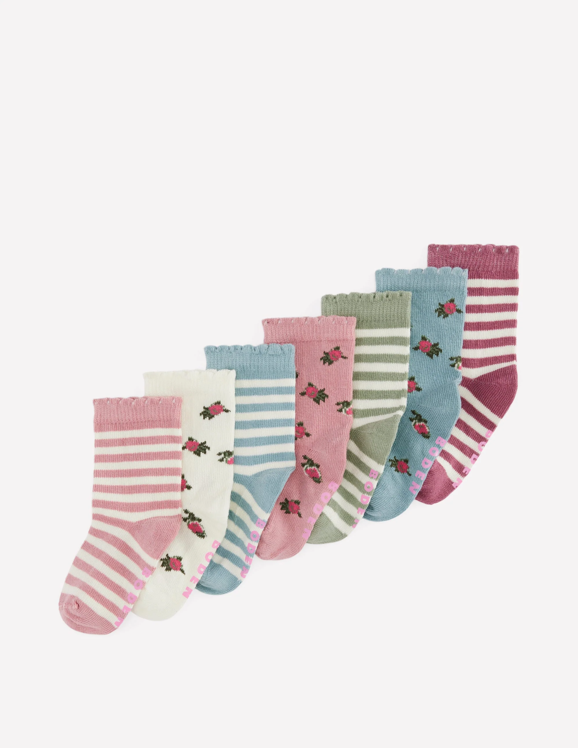 7-Pack Baby Socks-Floral Stripe