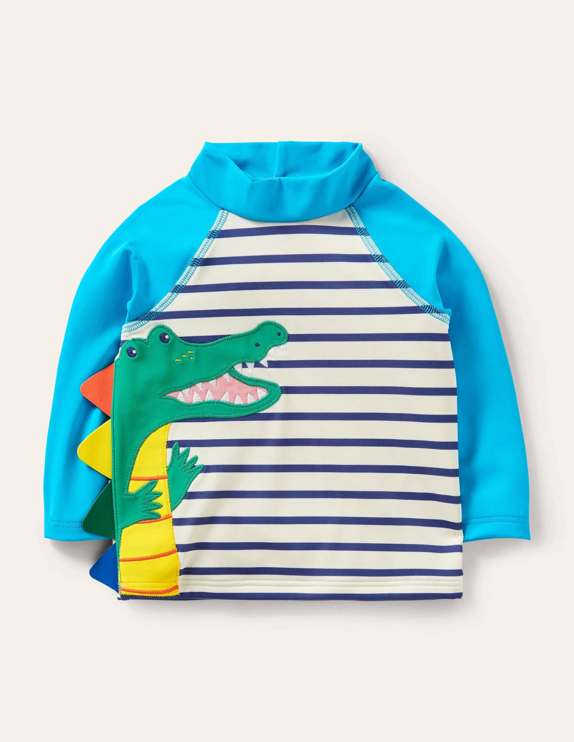 Appliqué Rash Guard-Ivory/Starboard Crocodile