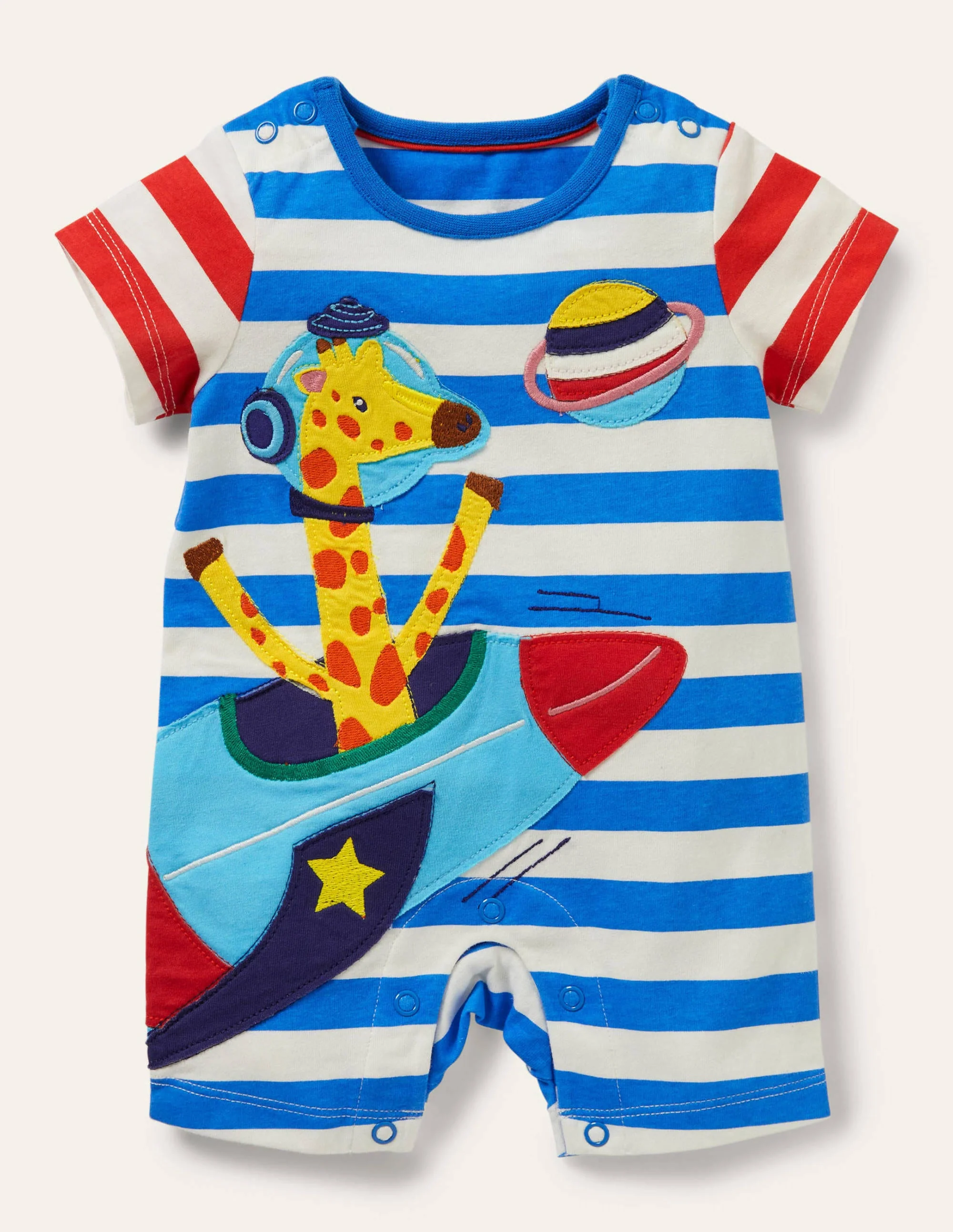 Appliqué Romper-Marina/Ivory Stripe Space