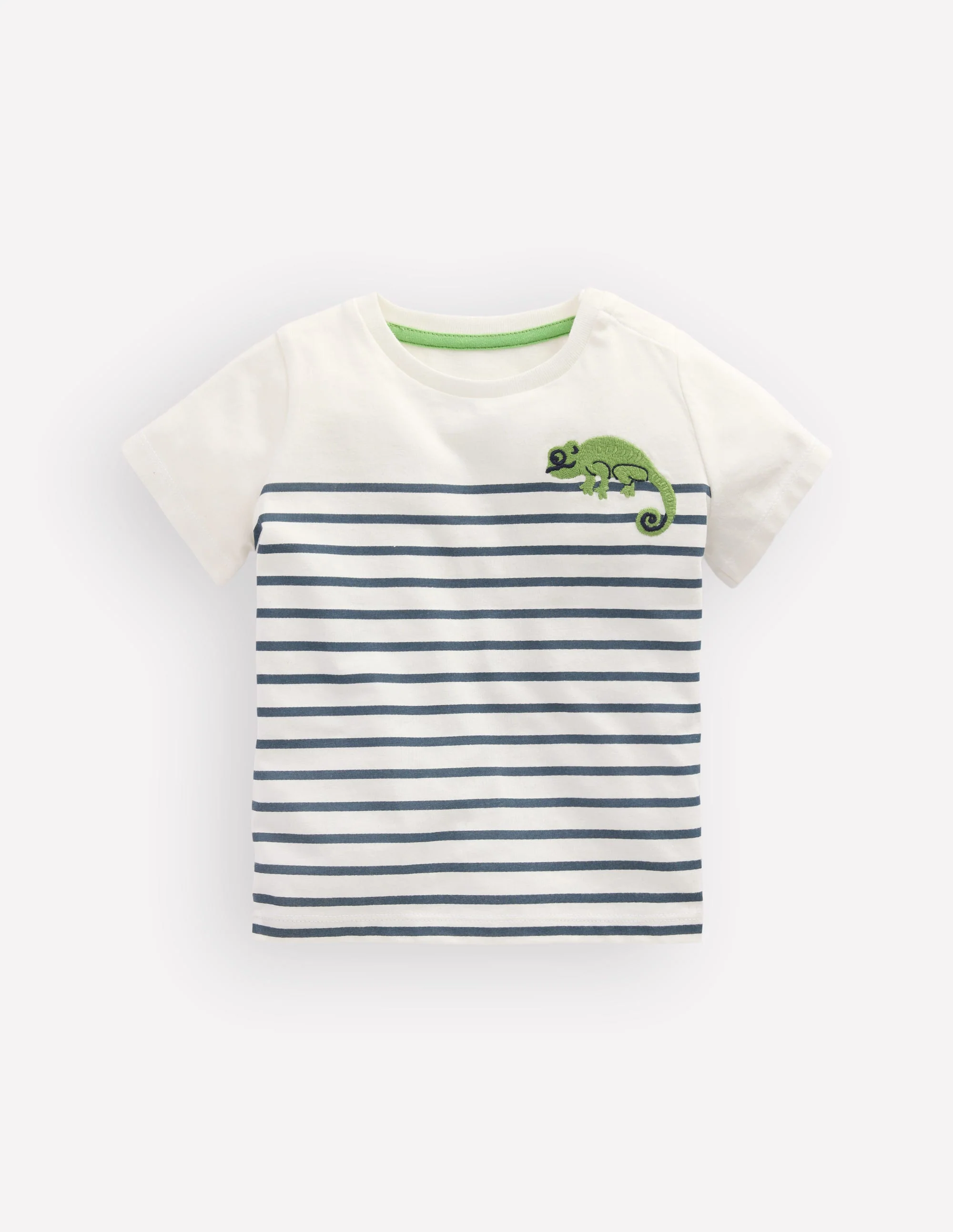 Boys Embroidered T-Shirt-Blue Stripe Chameleon