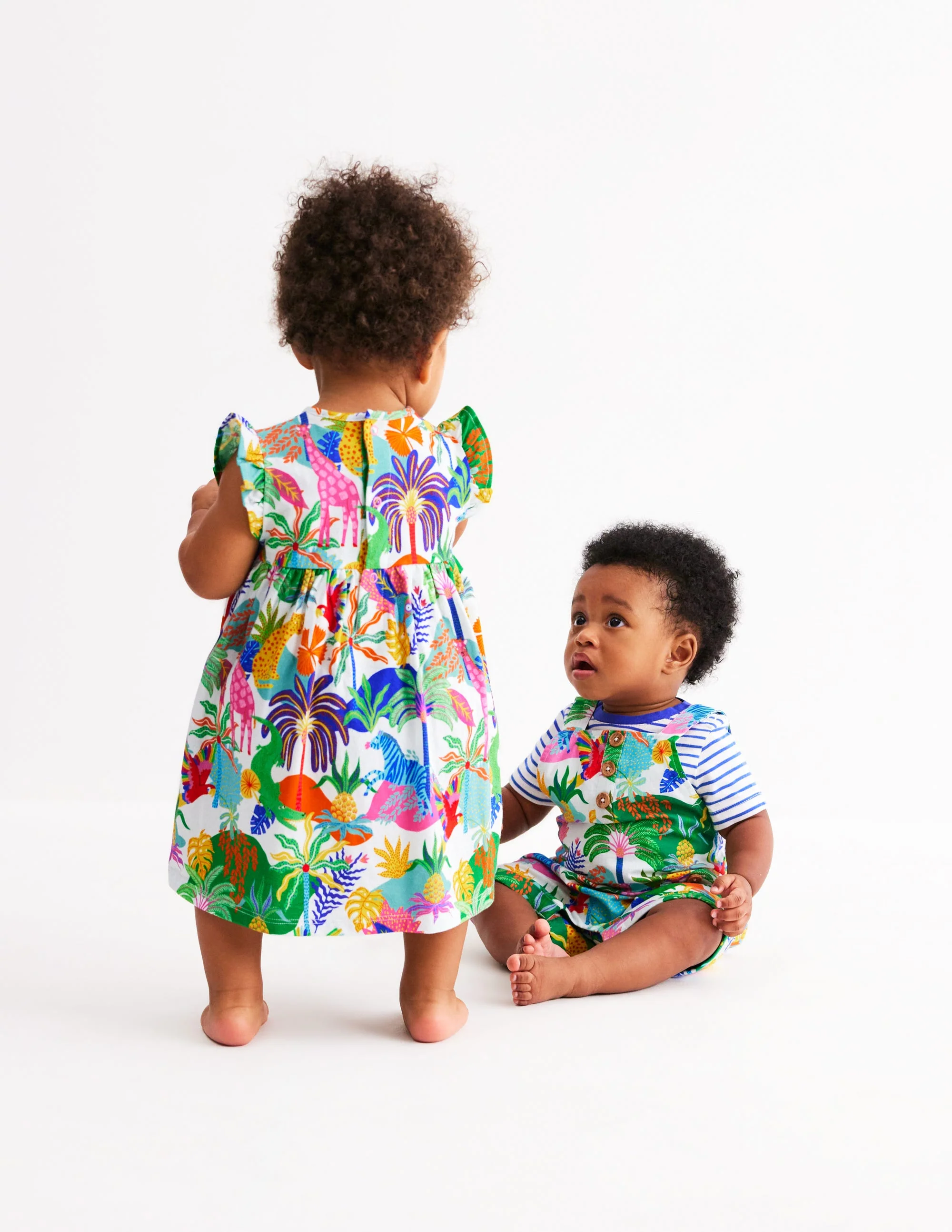 Button Overalls Set-Coconutmilk Multi Jungle - Image 4