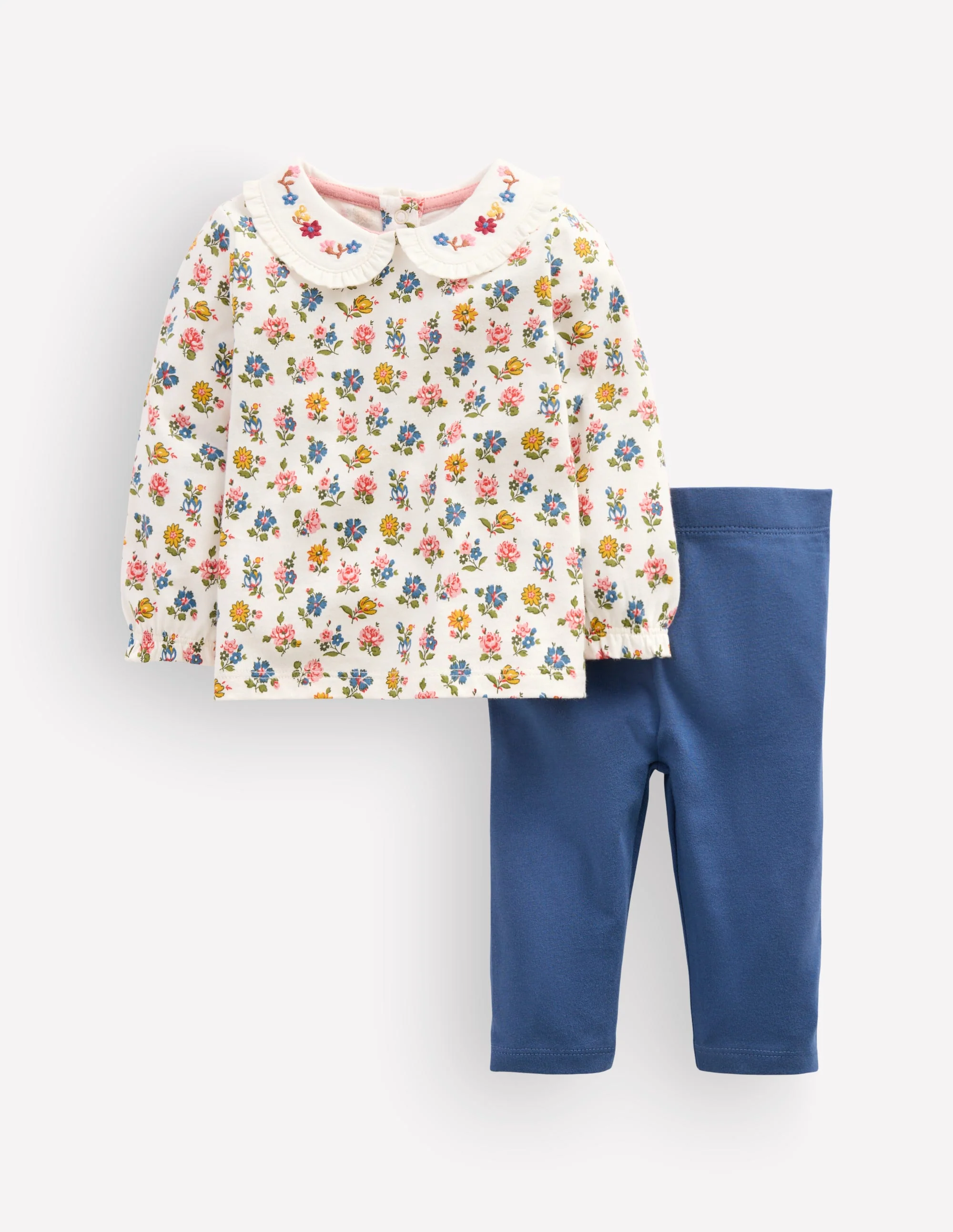 Collared Jersey Set-Blue Ditsy Floral