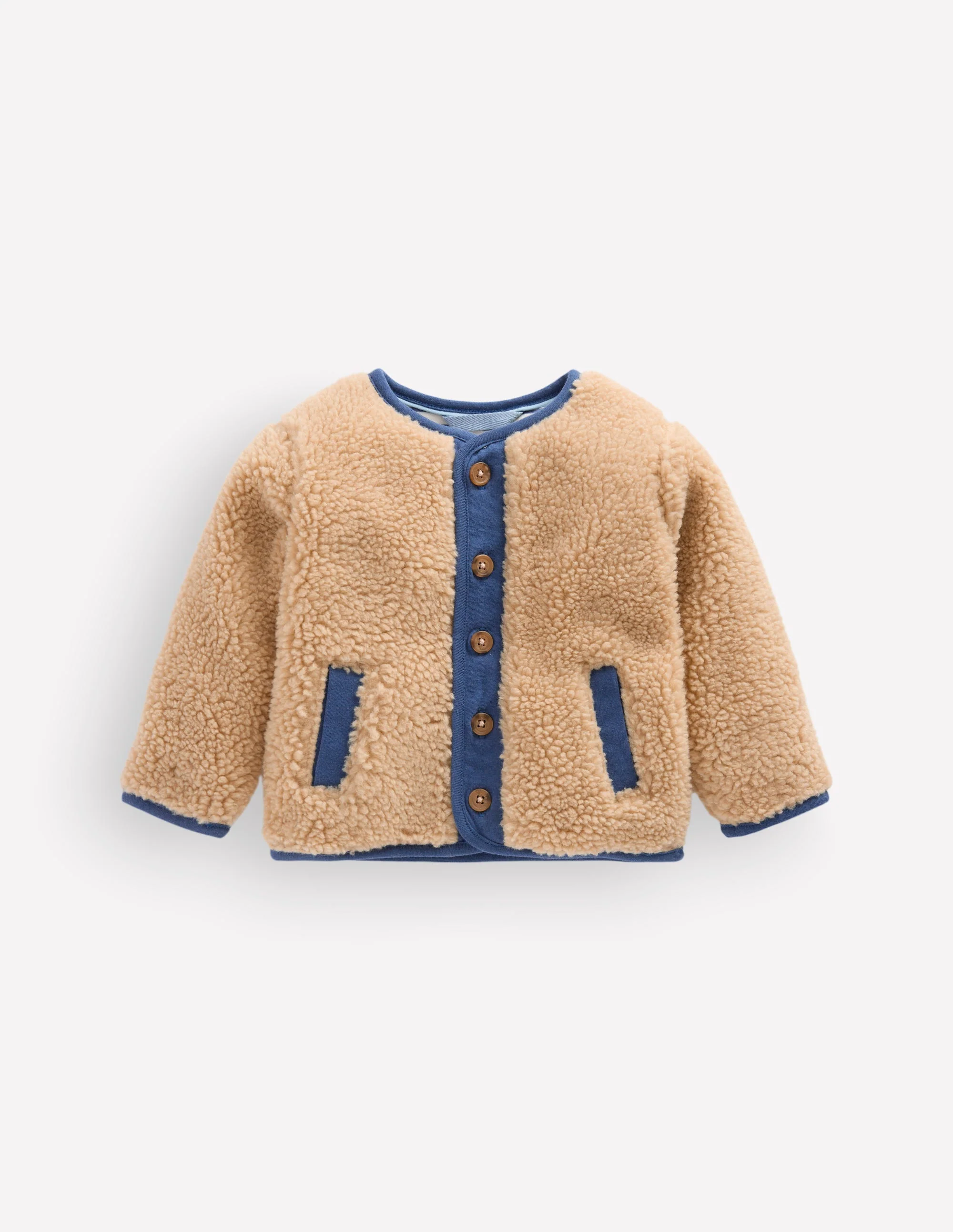 Cosy Borg Button-Down Jacket-Brown/Blue - Image 2