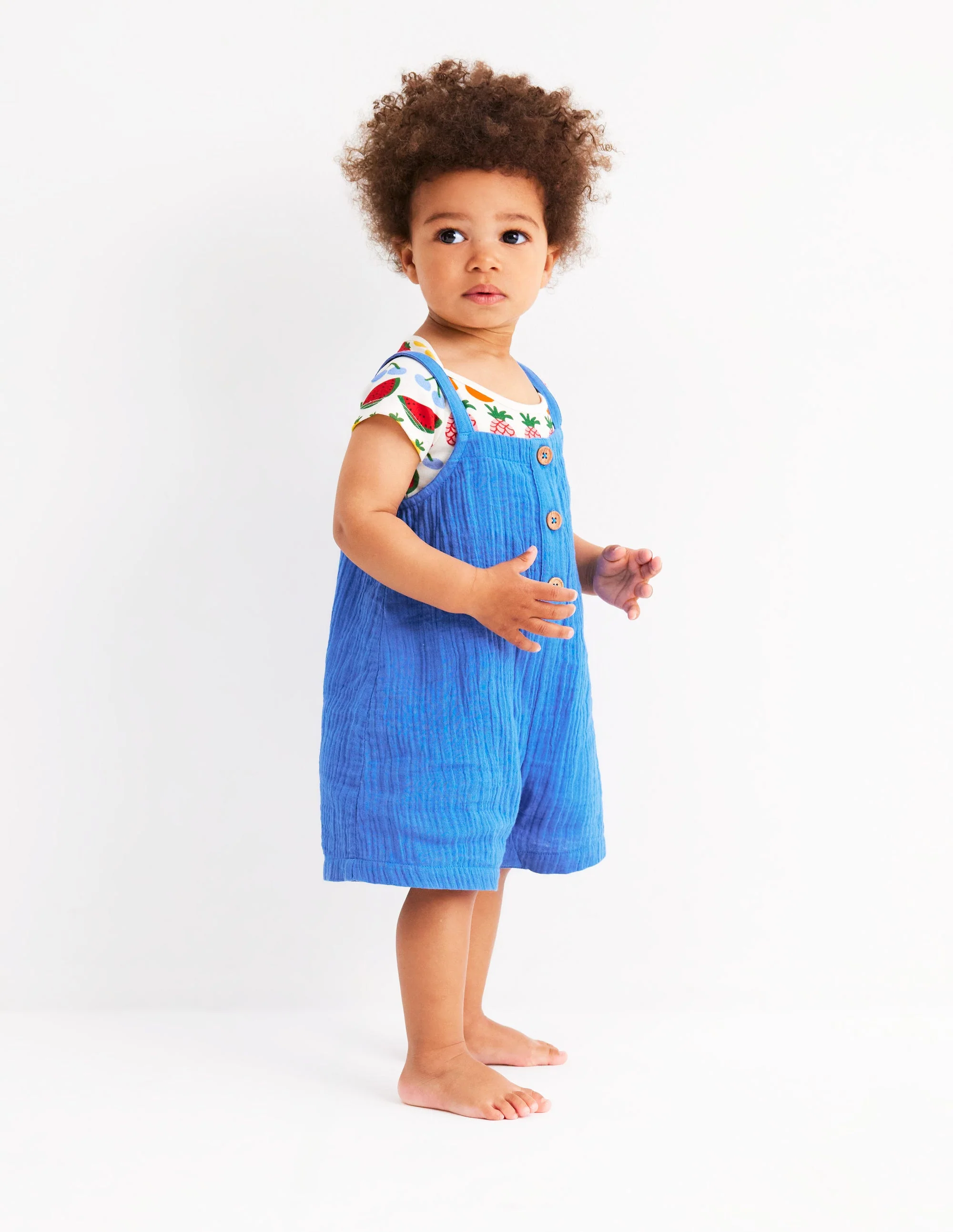 Double Cloth Overalls Set-Peacock Plume Blue Fruit