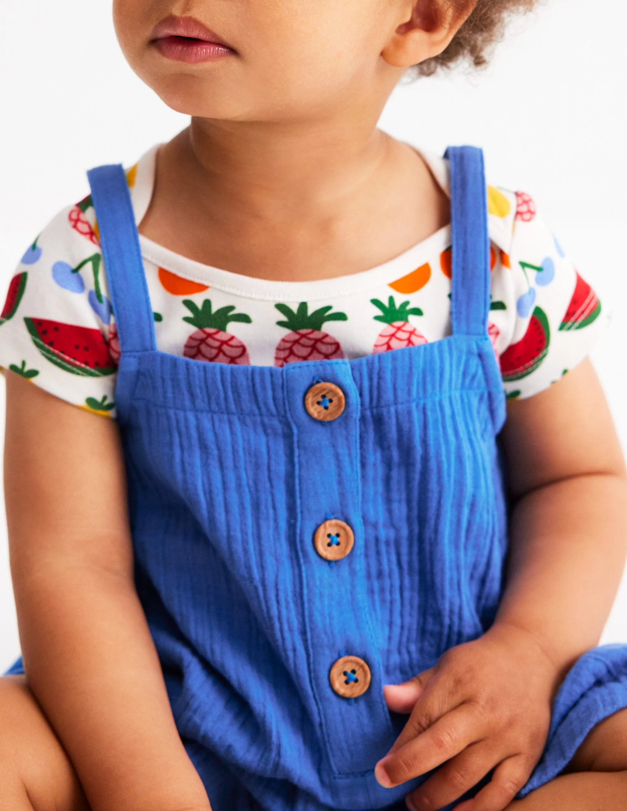 Double Cloth Overalls Set-Peacock Plume Blue Fruit - Image 2