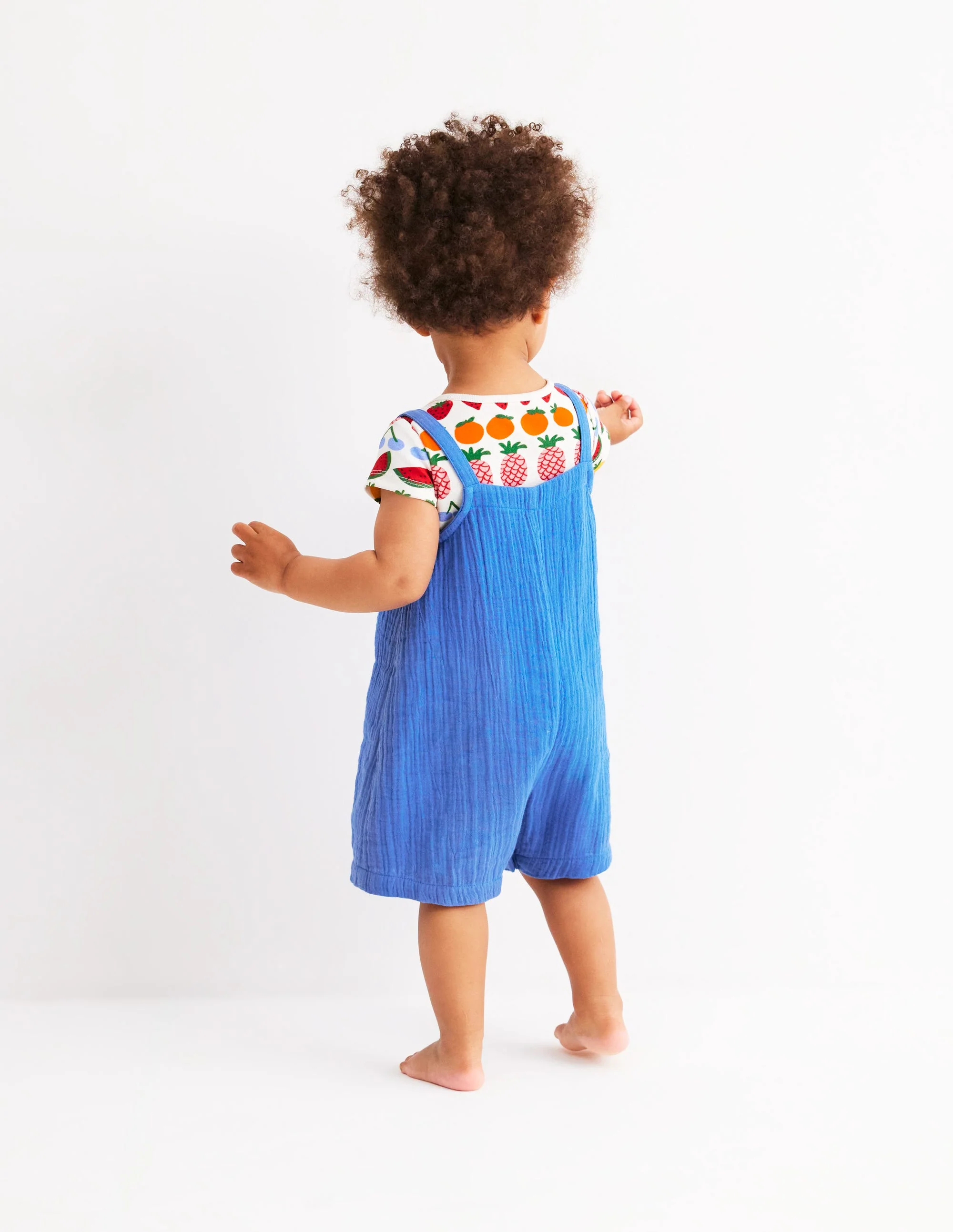 Double Cloth Overalls Set-Peacock Plume Blue Fruit - Image 3