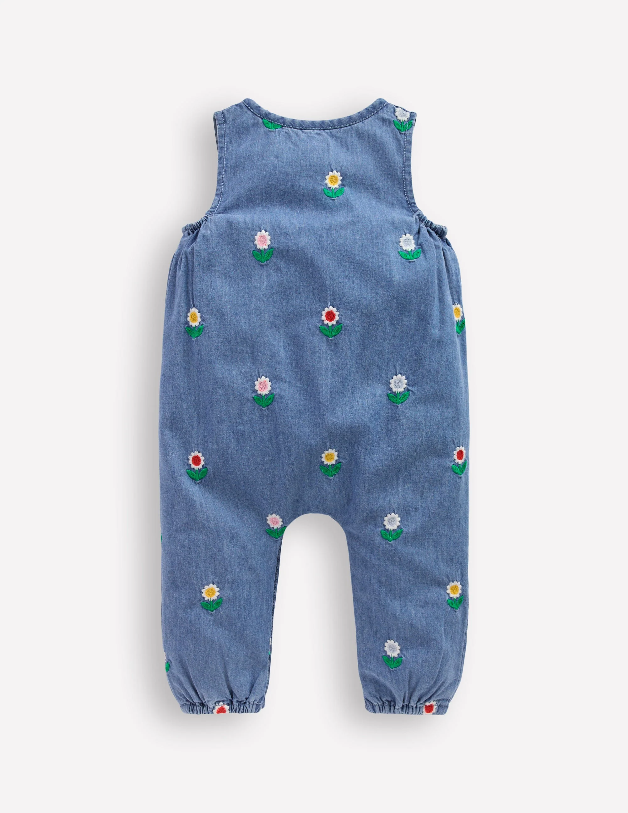 Embroidered Chambray Romper-Floral Embroidered Chambray - Image 2