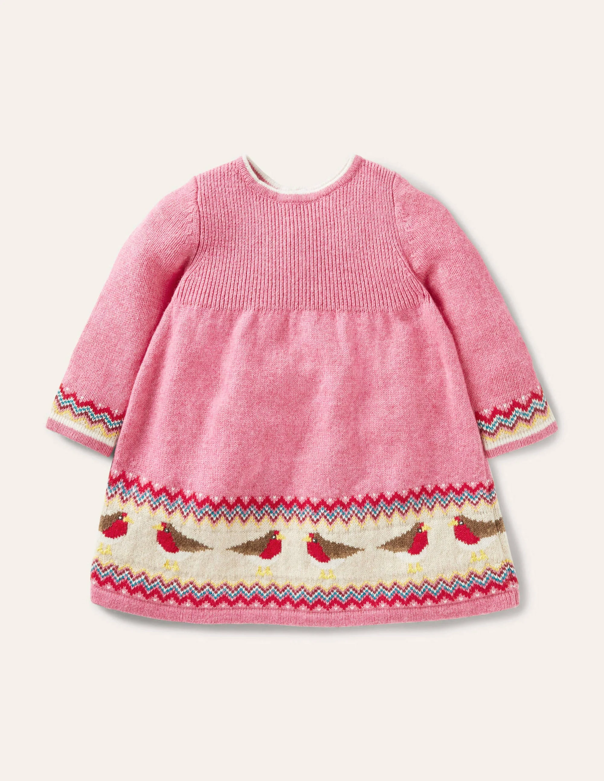 Fair Isle Knitted Dress-Formica Pink Robins