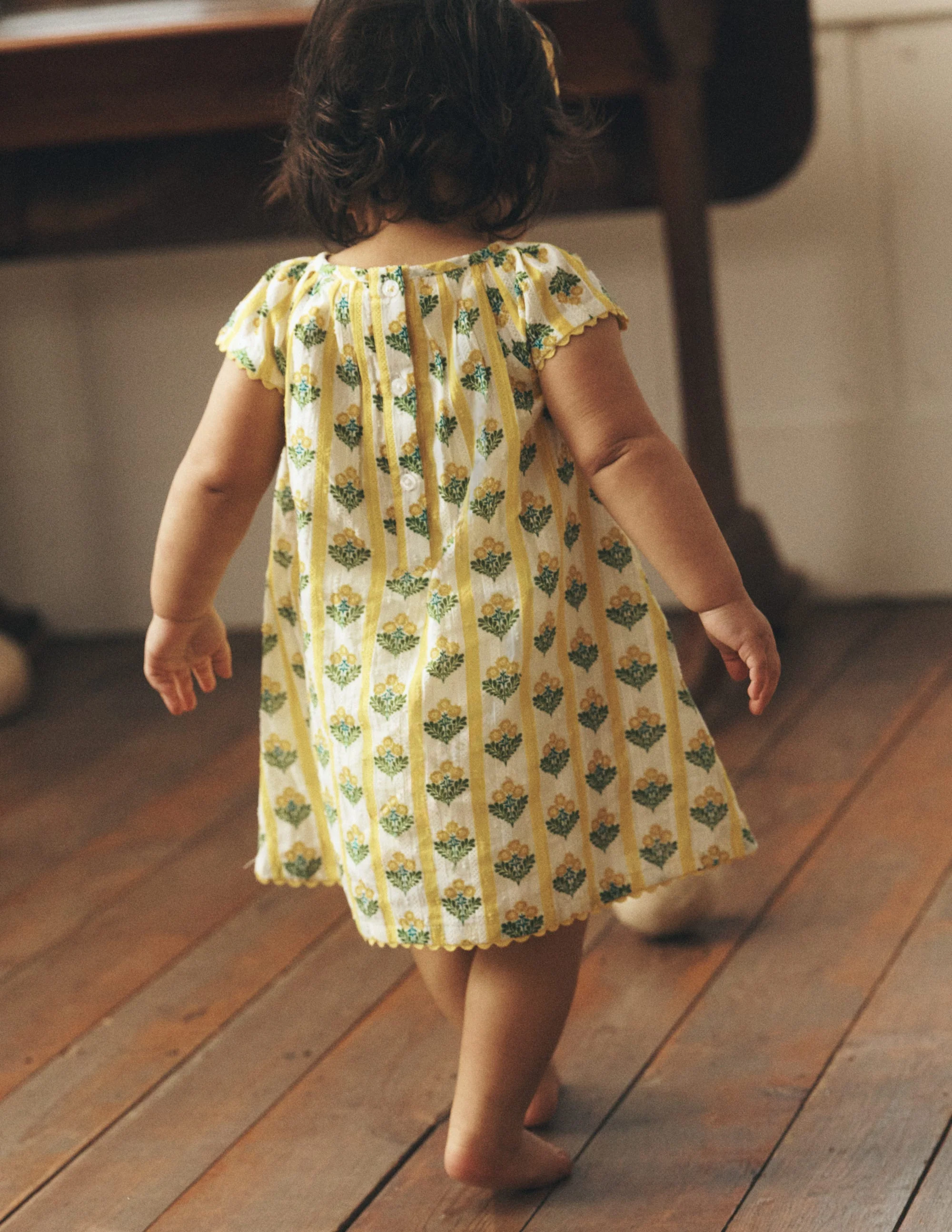 Floaty Shirred Dress-Yellow Flower Stem - Image 4