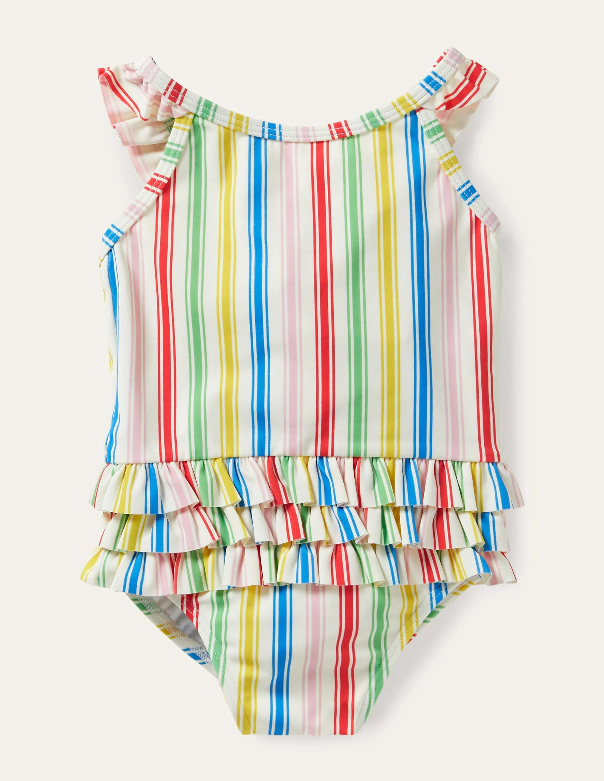 Frill Detail Swimsuit-Multi Stripe