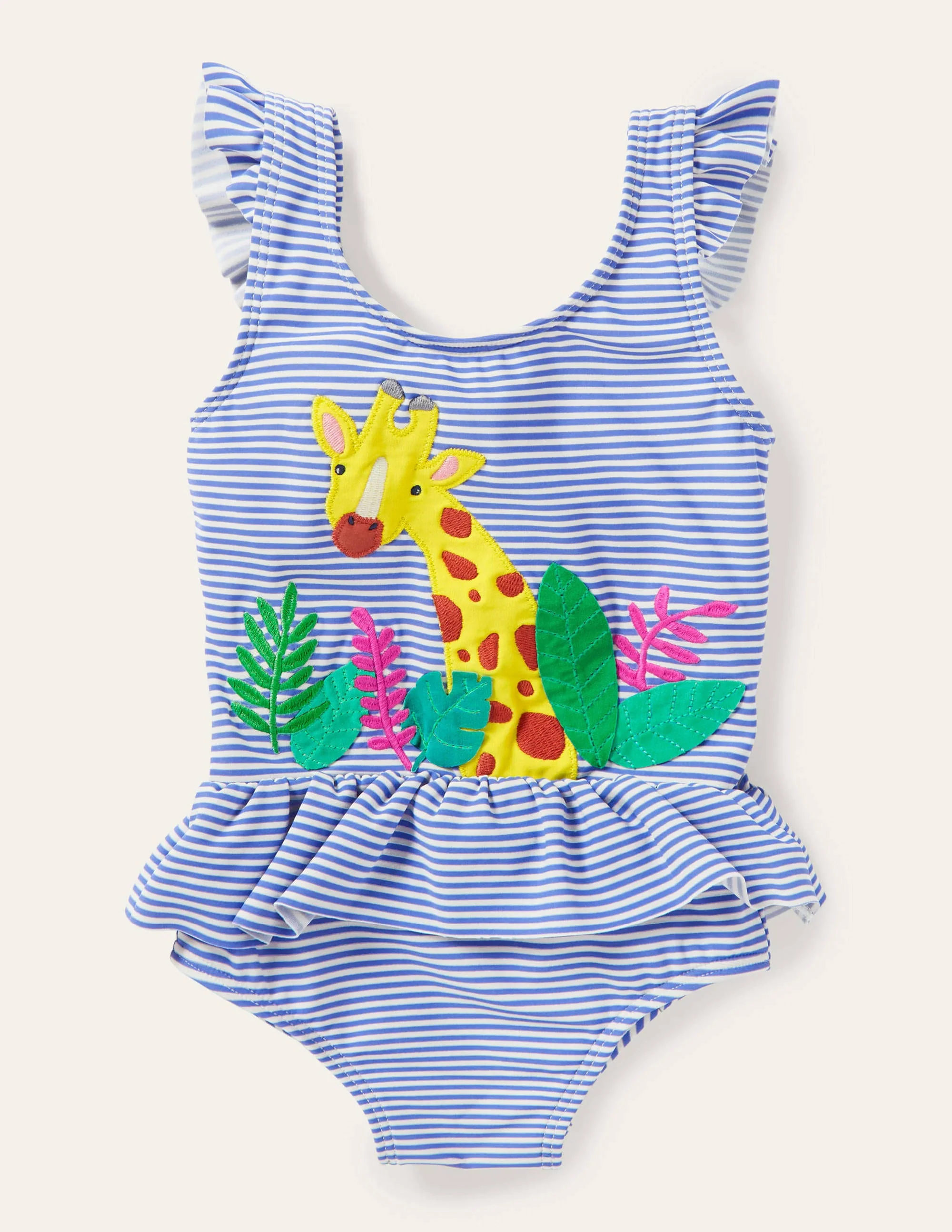 Frill Waist Swimsuit-Gulf Blue/Ivory Giraffe