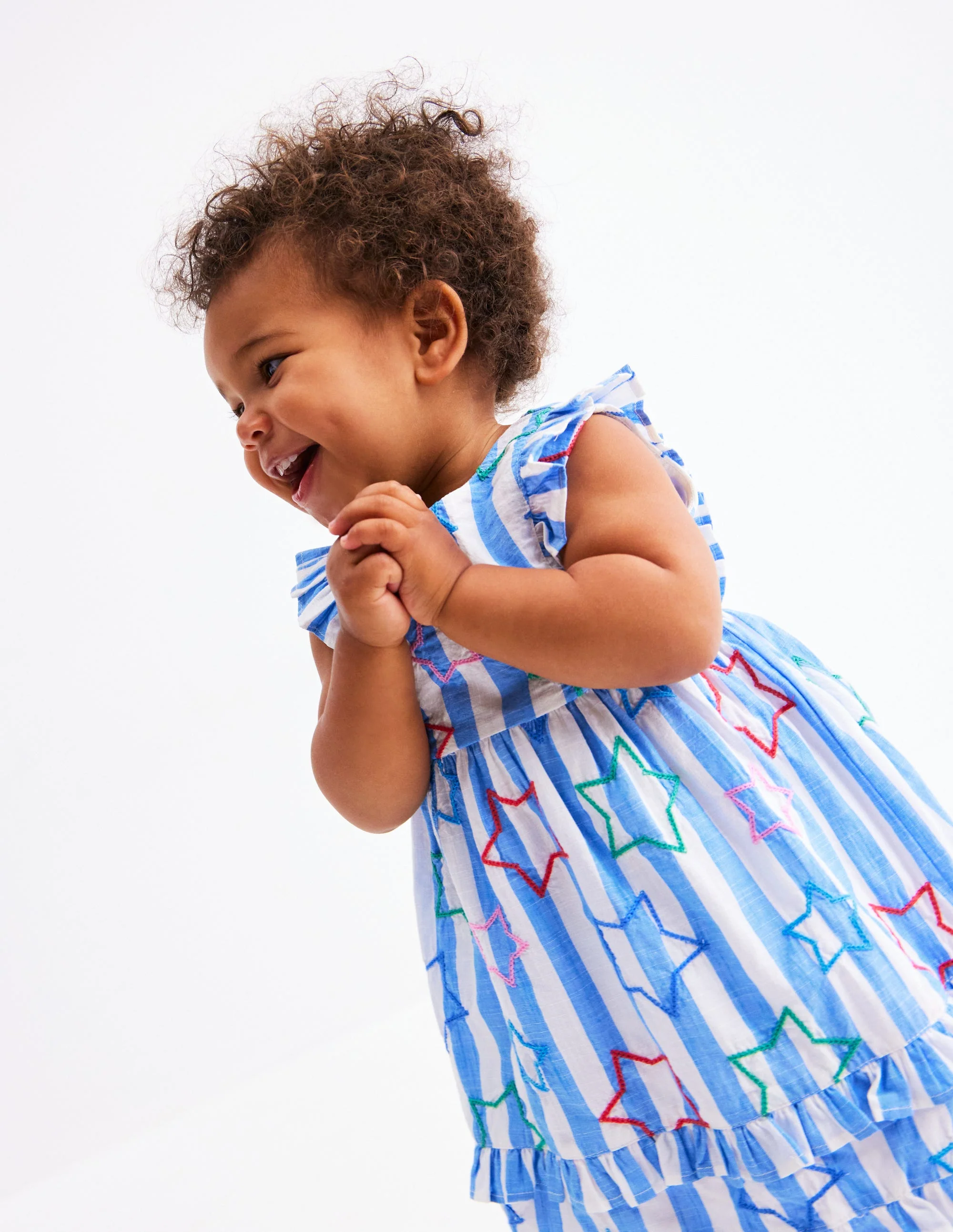 Frilly Pinny Dress-Peacock Plume Blue Star