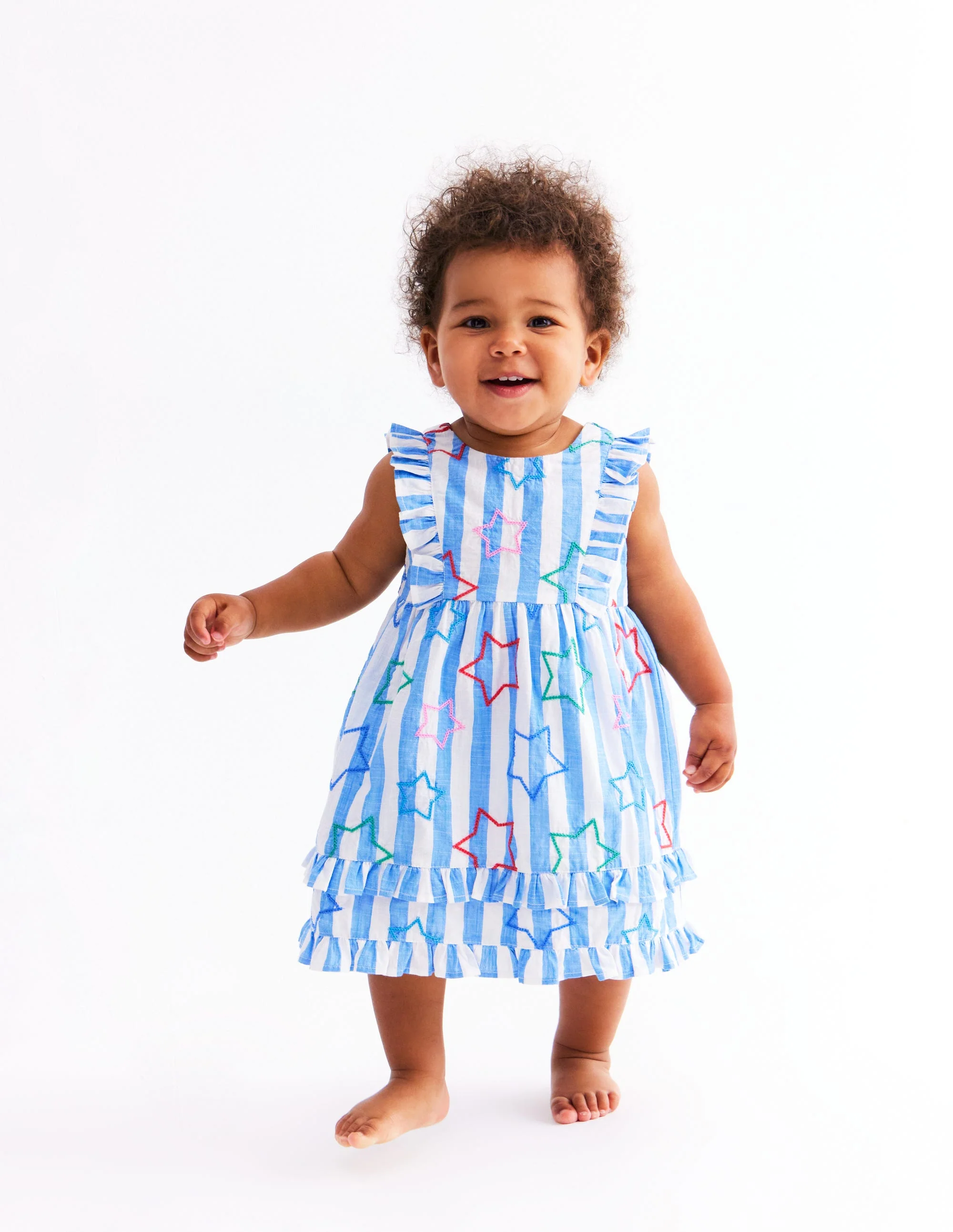 Frilly Pinny Dress-Peacock Plume Blue Star - Image 4