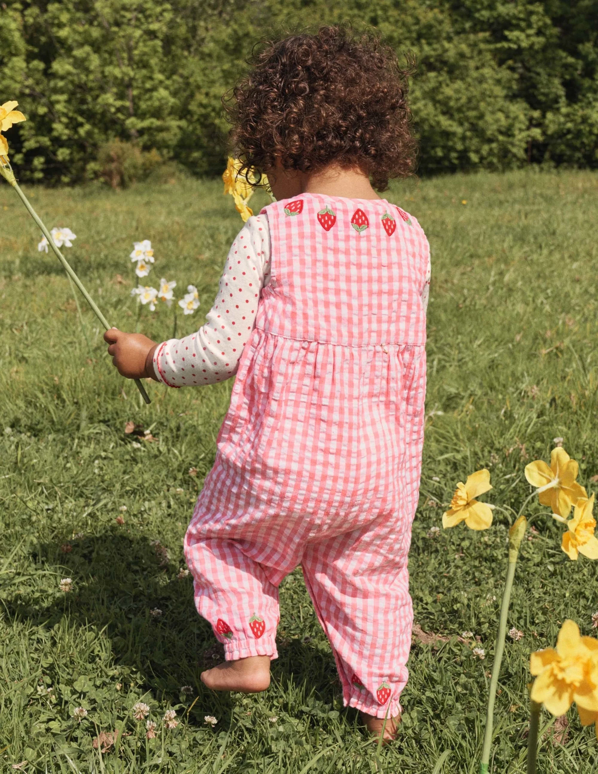 Fun Woven Romper-Pink Gingham Strawberries - Image 4