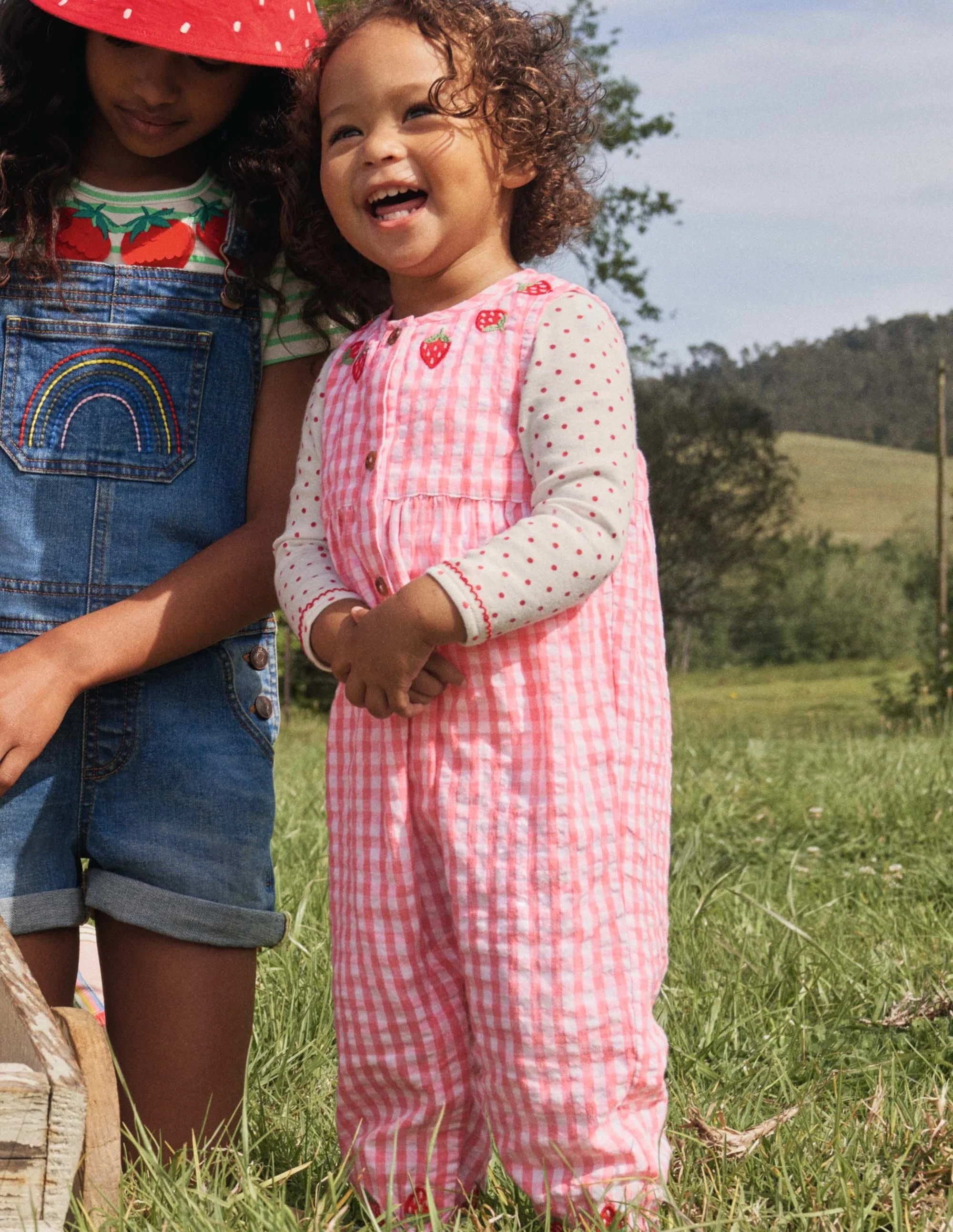 Fun Woven Romper-Pink Gingham Strawberries - Image 6