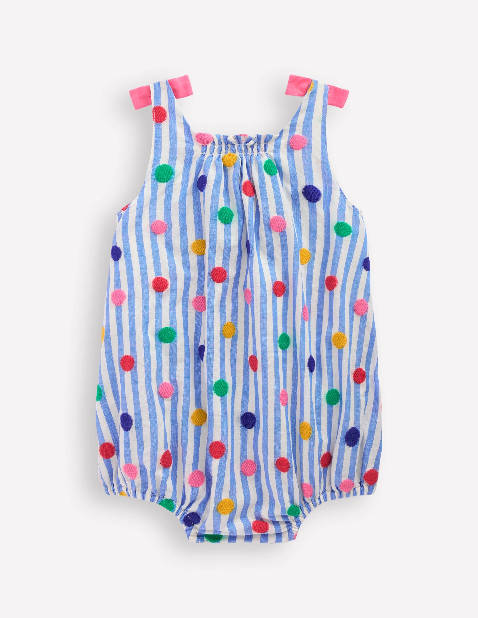 Girls Bubble Romper-Rainbow Spot Stripe - Image 2