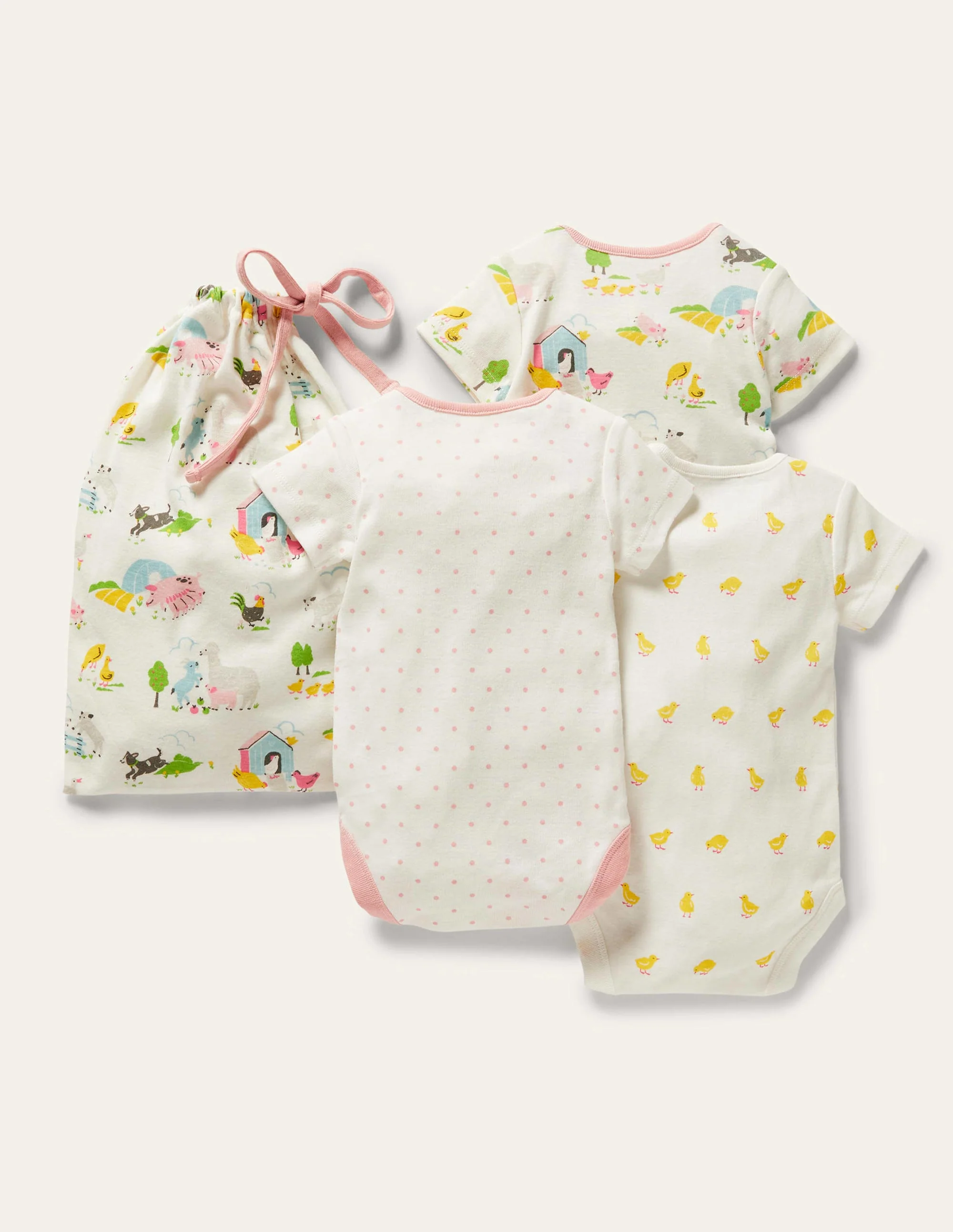 GOTS Organic 3 Pack Bodysuits-Multi Farmyard Friends - Image 2