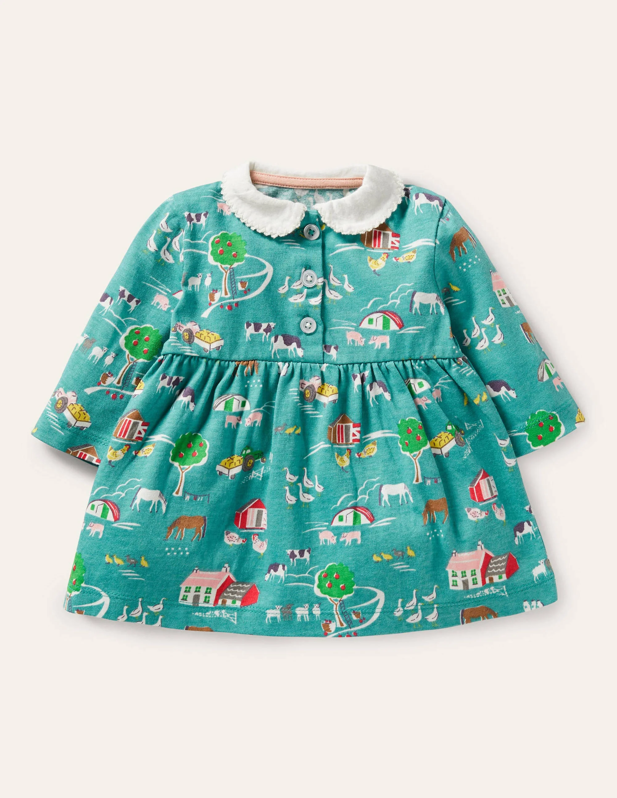 Jersey Collared Dress-Brook Blue Farmyard