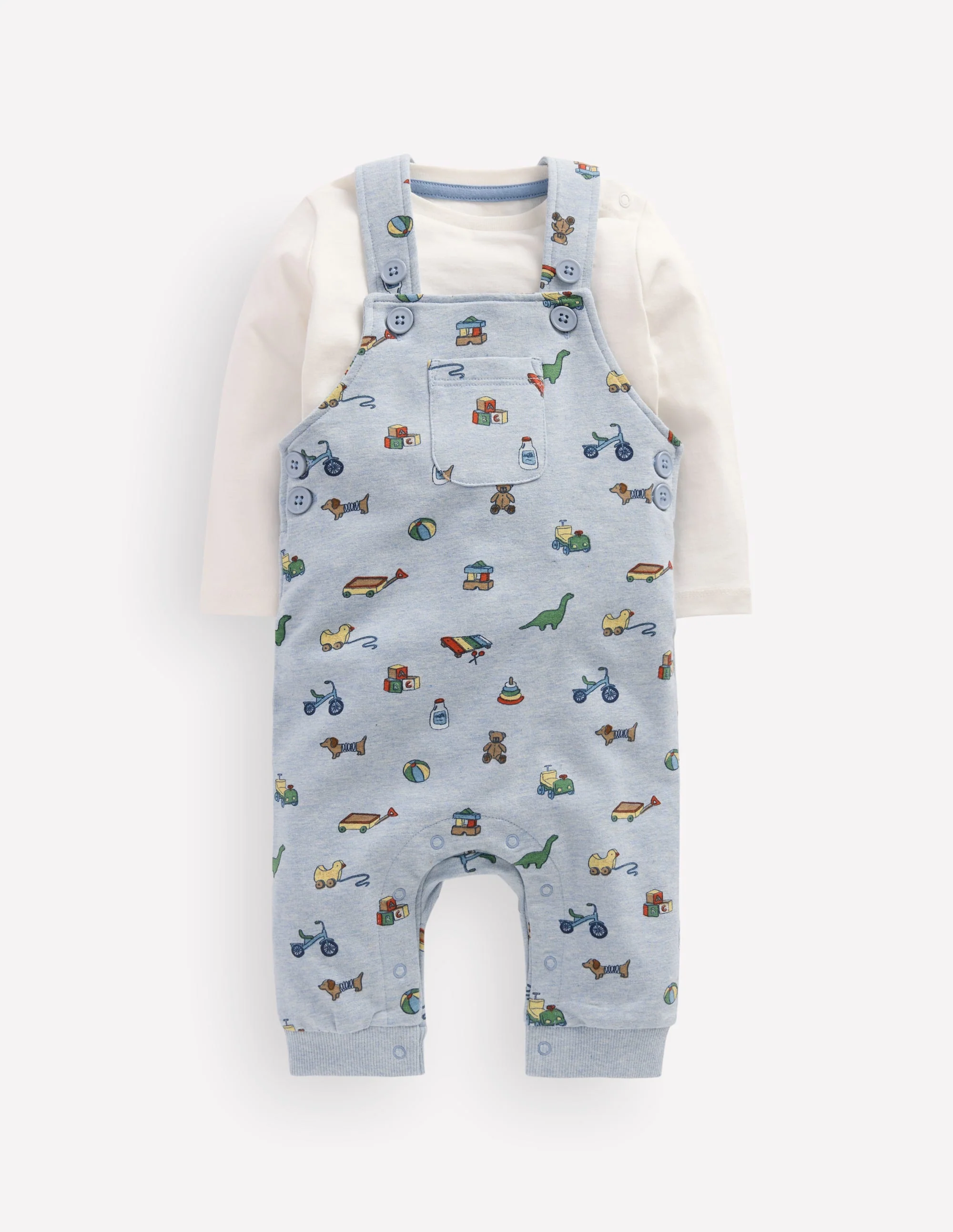 Jersey Overalls Set-Blue Marl Playroom Print