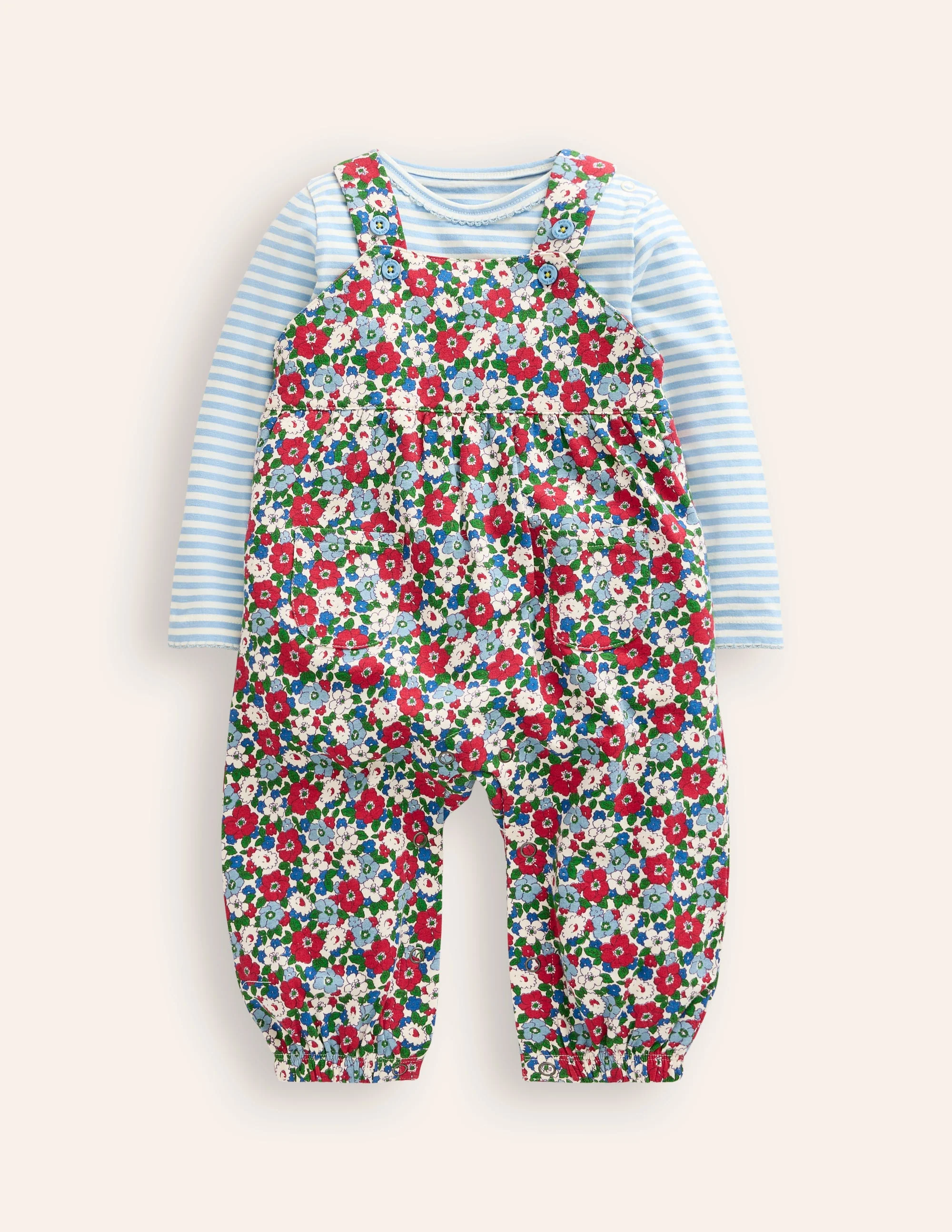 Jersey Overalls Set-Glacier Blue Floral