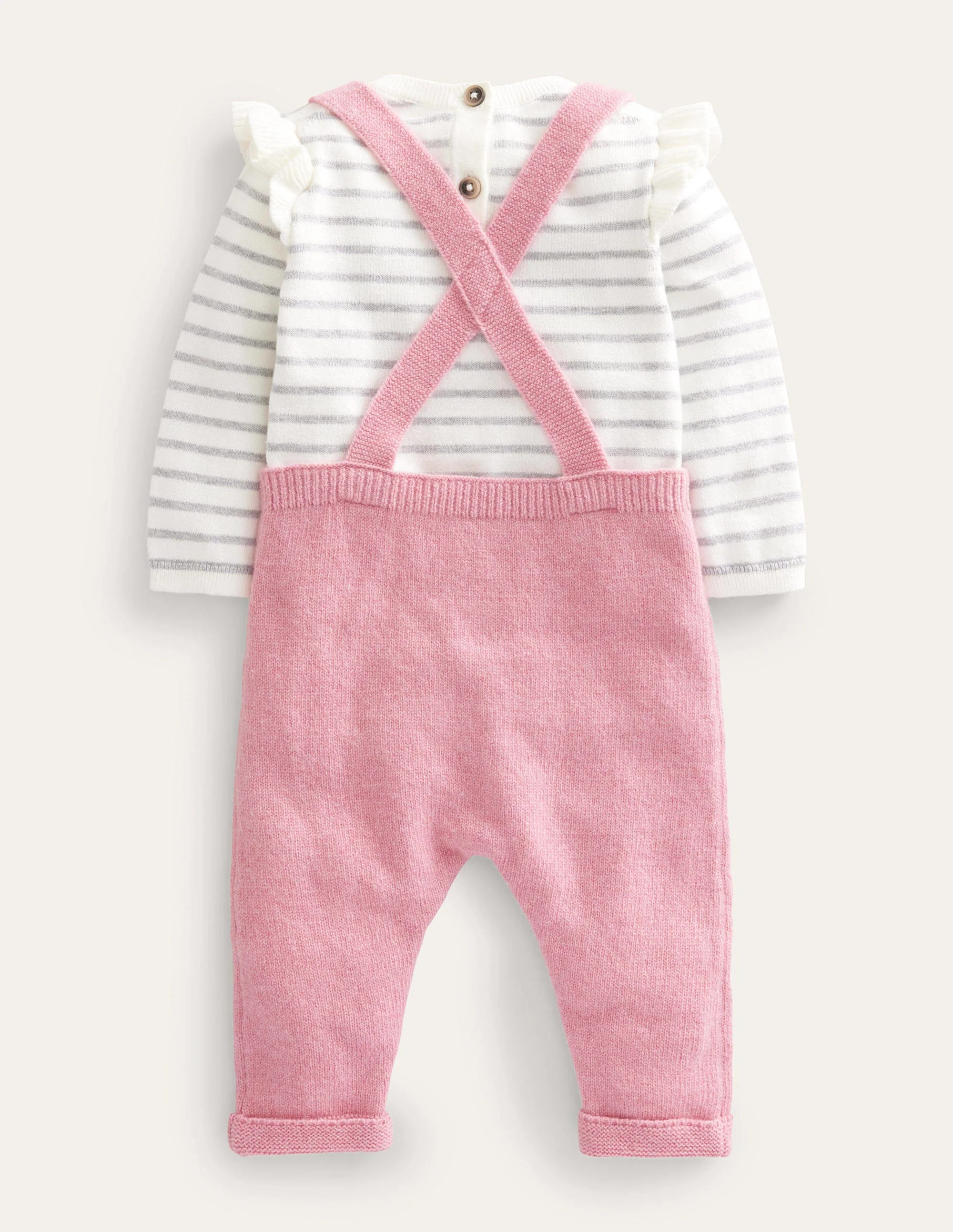 Knitted Dungaree Set-Almond Pink - Image 2