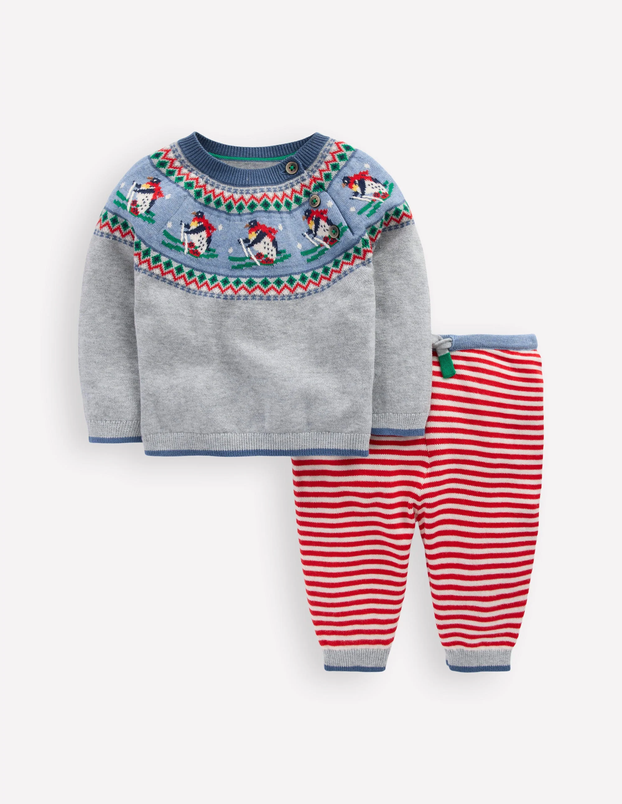 Knitted Play Set-Grey Marl Skiing Penguins