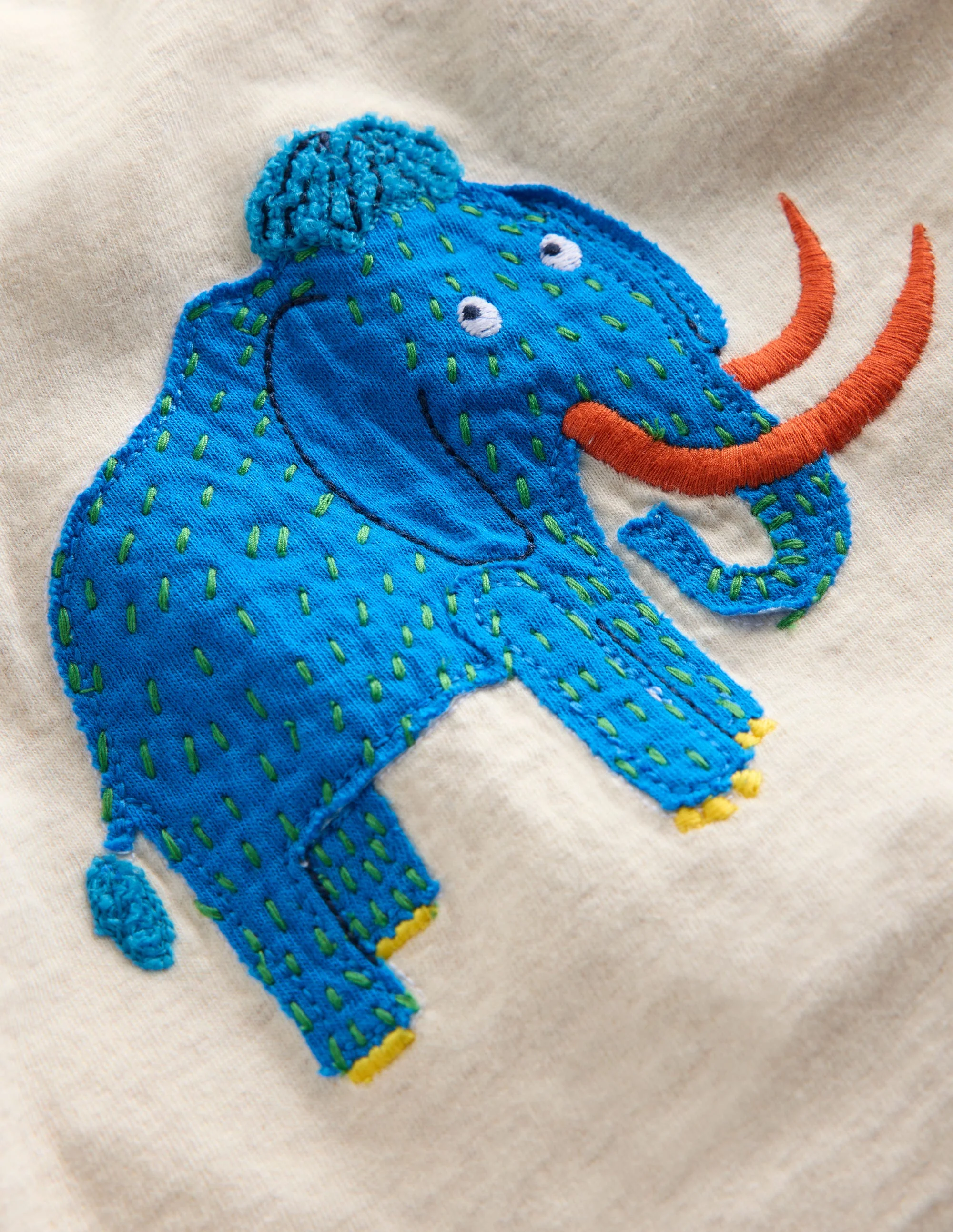 Long Sleeve Appliqué T-shirt-Oatmeal Mammoth - Image 3