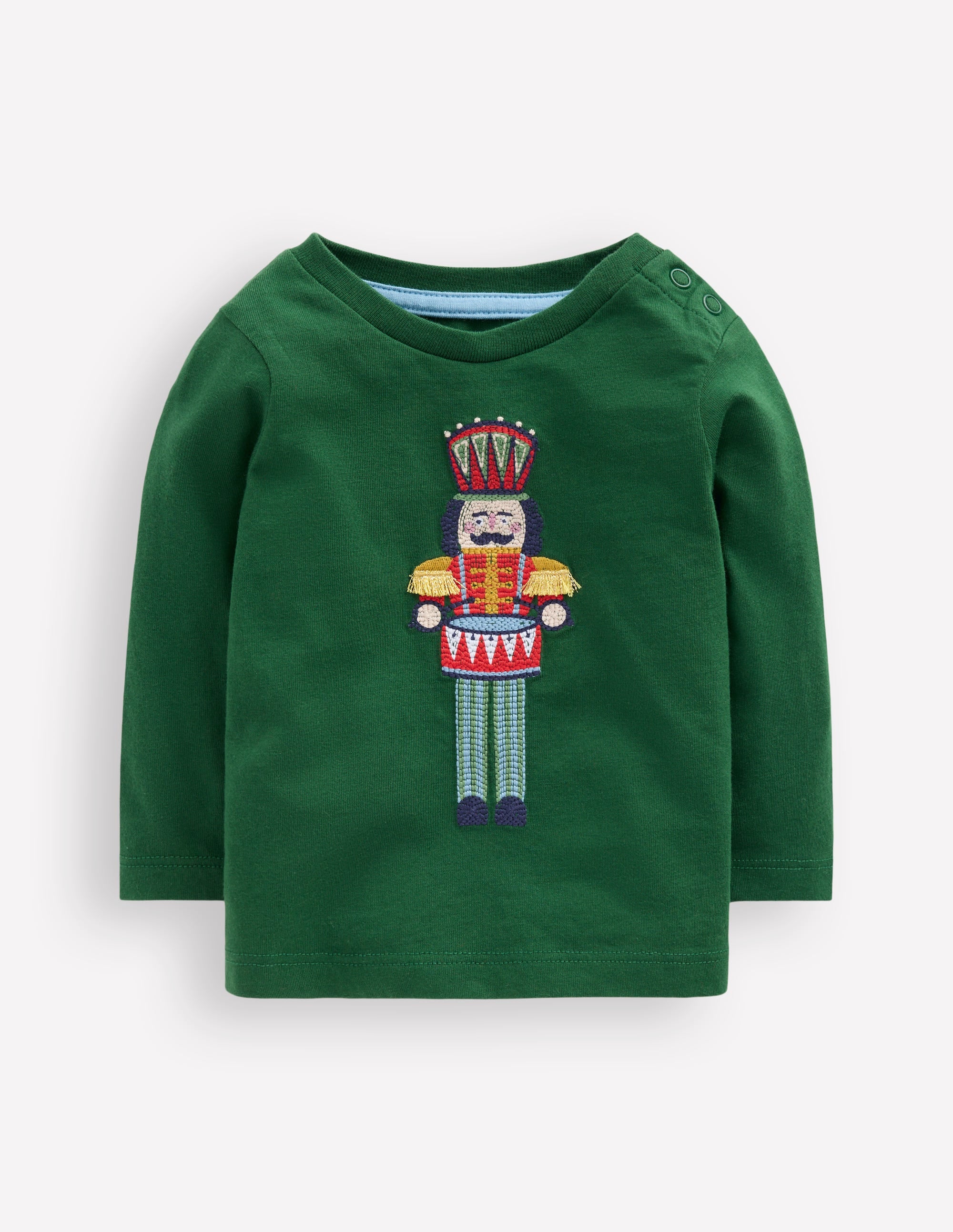Long Sleeve Appliqué T-shirt-Pine Green Nutcracker