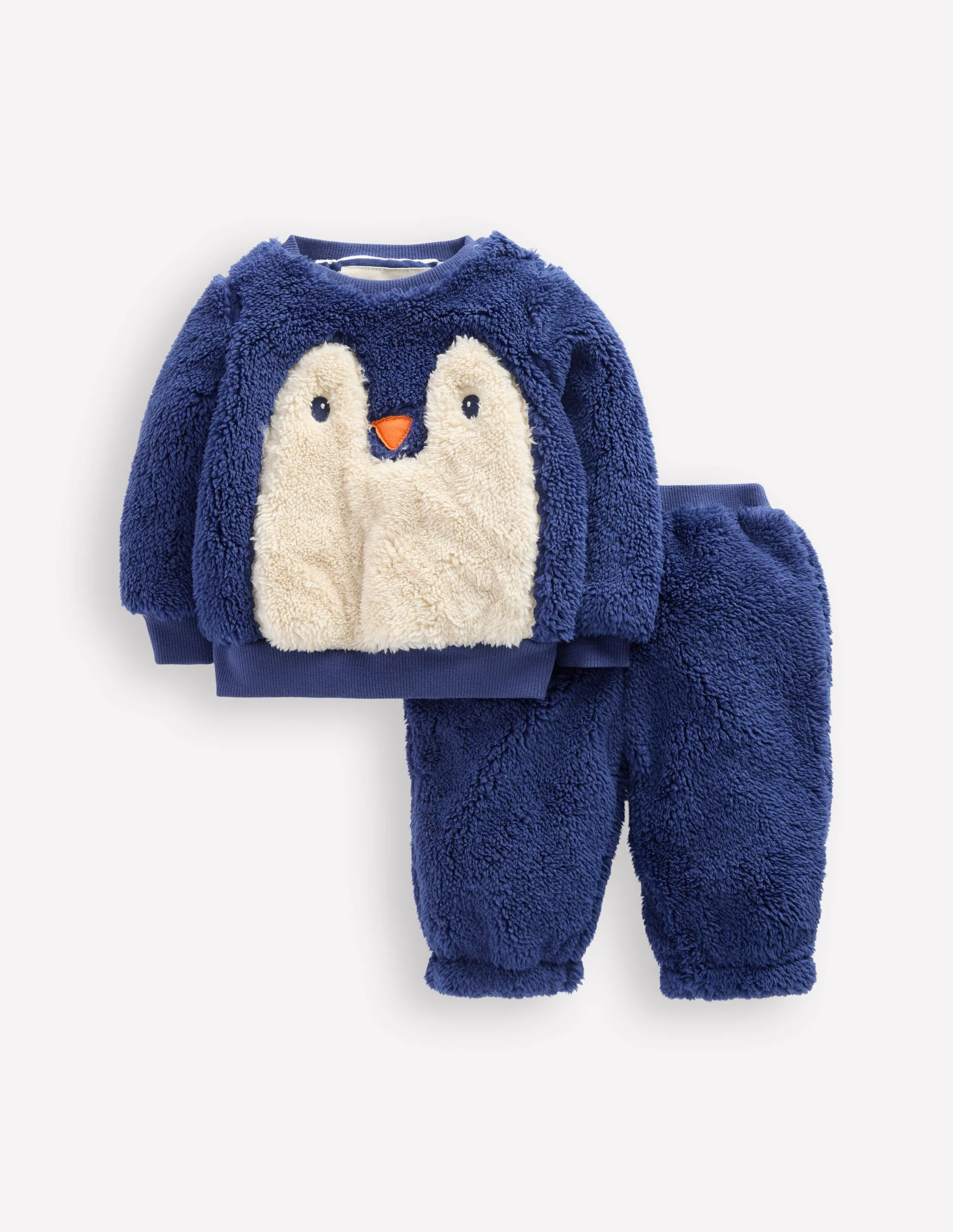 Novelty Borg Sweatshirt Set-Navy Penguin