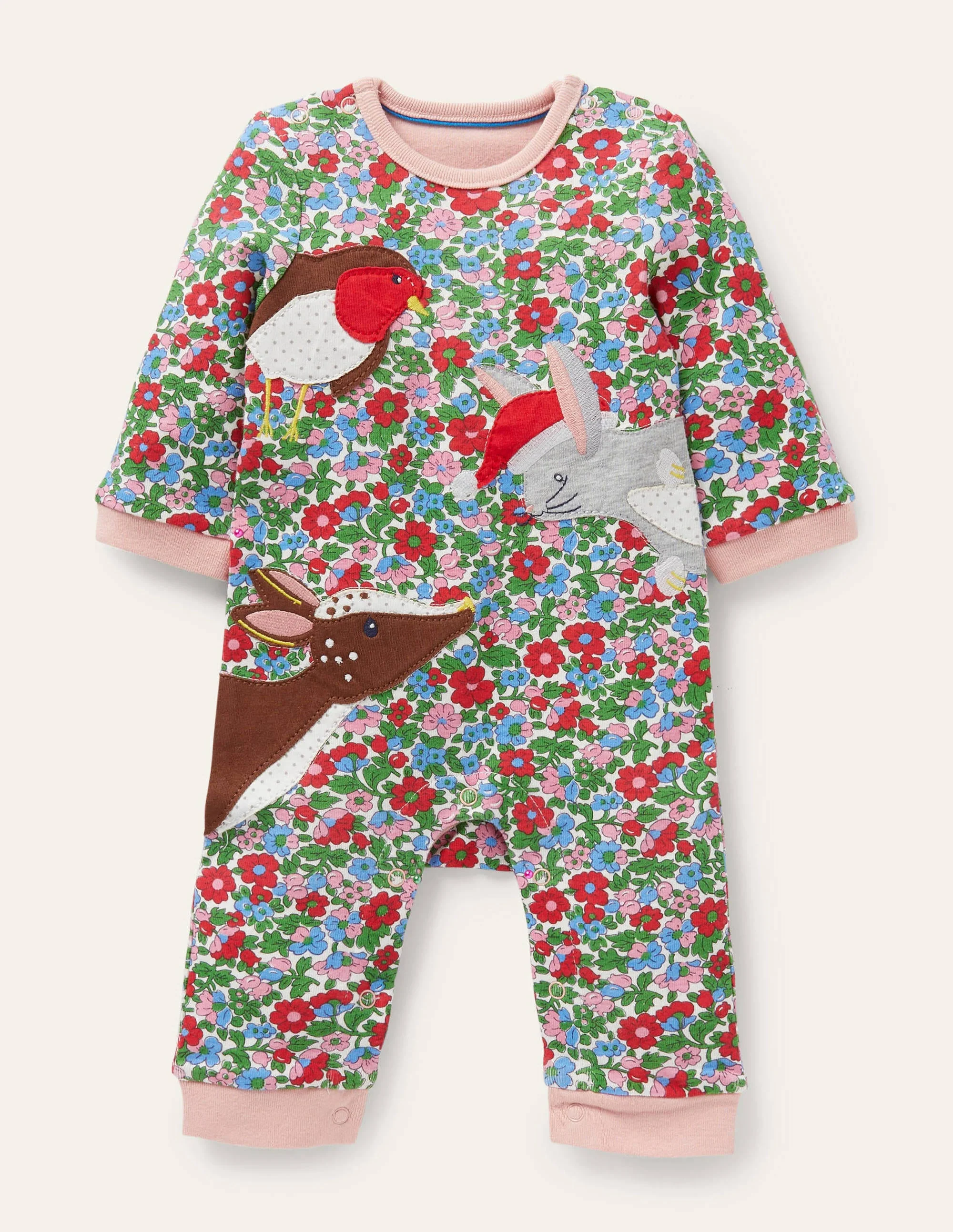 Novelty Christmas Romper-Ivory Vintage Bloom Animals