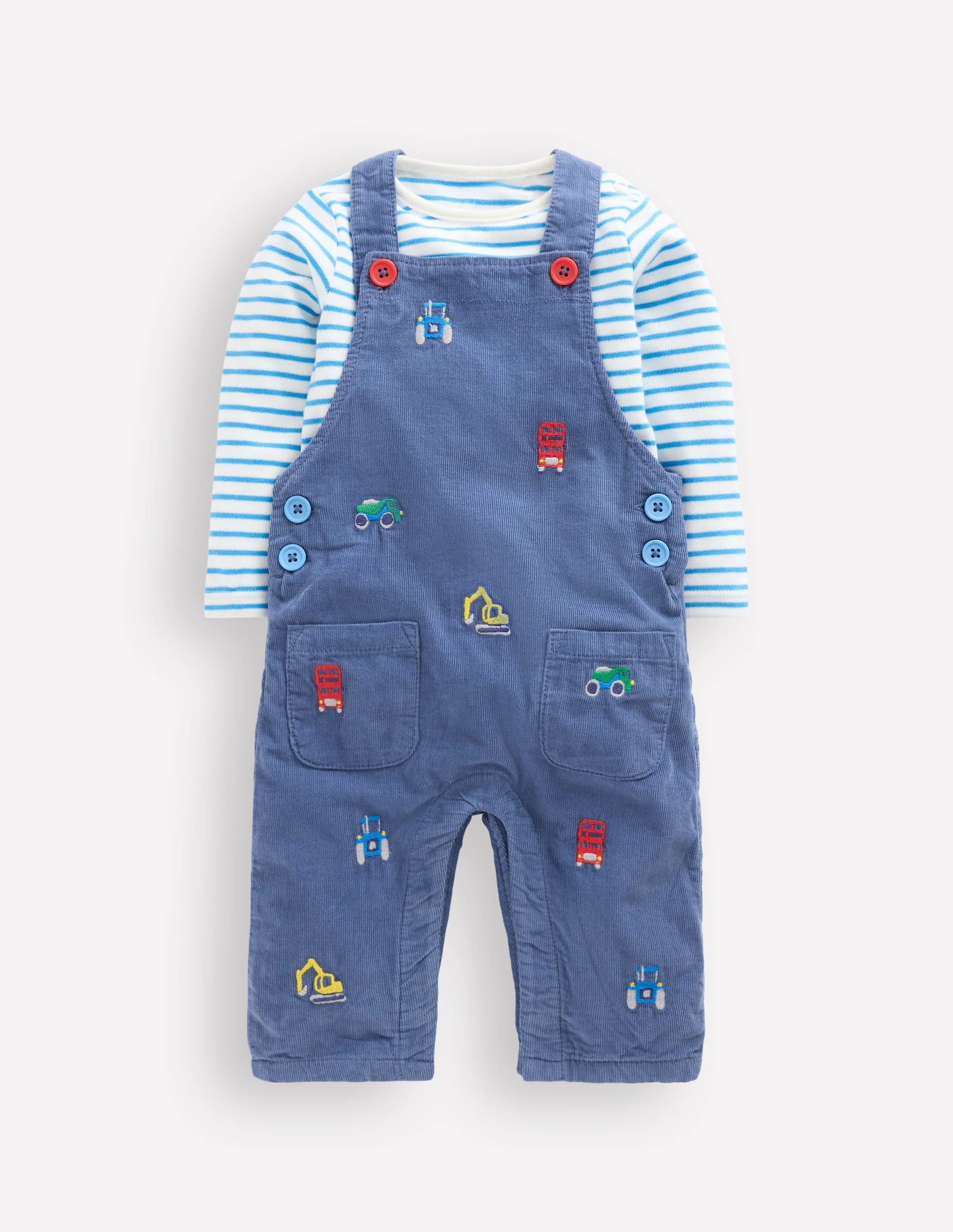 Novelty Cord Overalls Set-Blue Transport