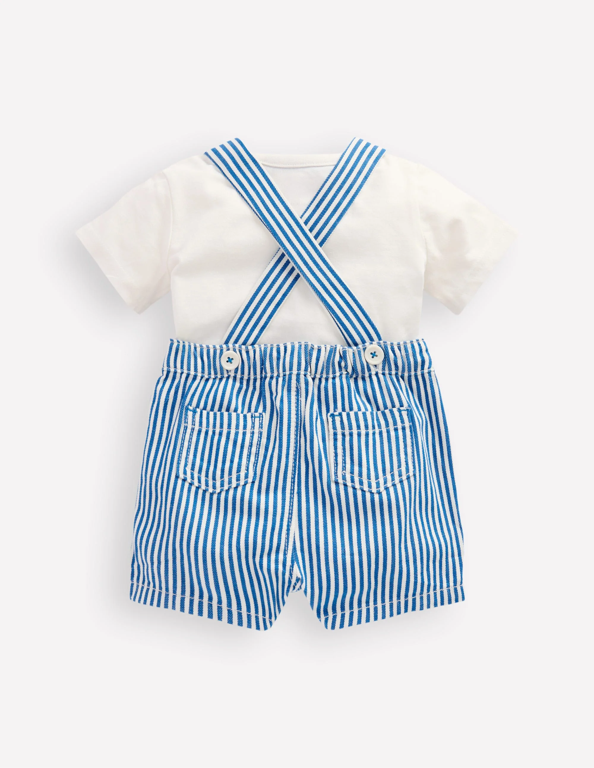 Novelty Woven Overalls Set-Blue Stripe Crab - Image 2