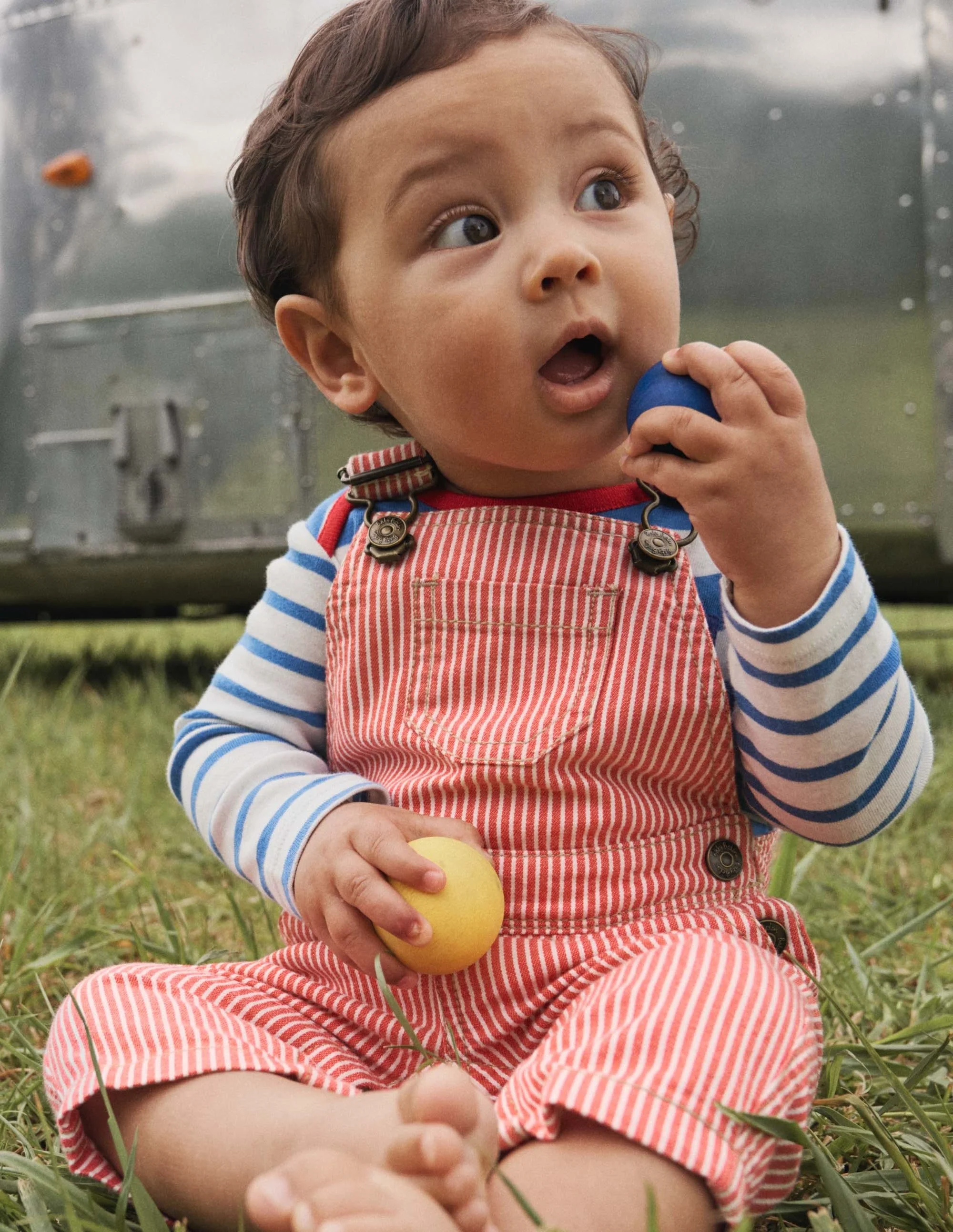 Patch Pocket Overalls-Fire Red Ticking - Image 4