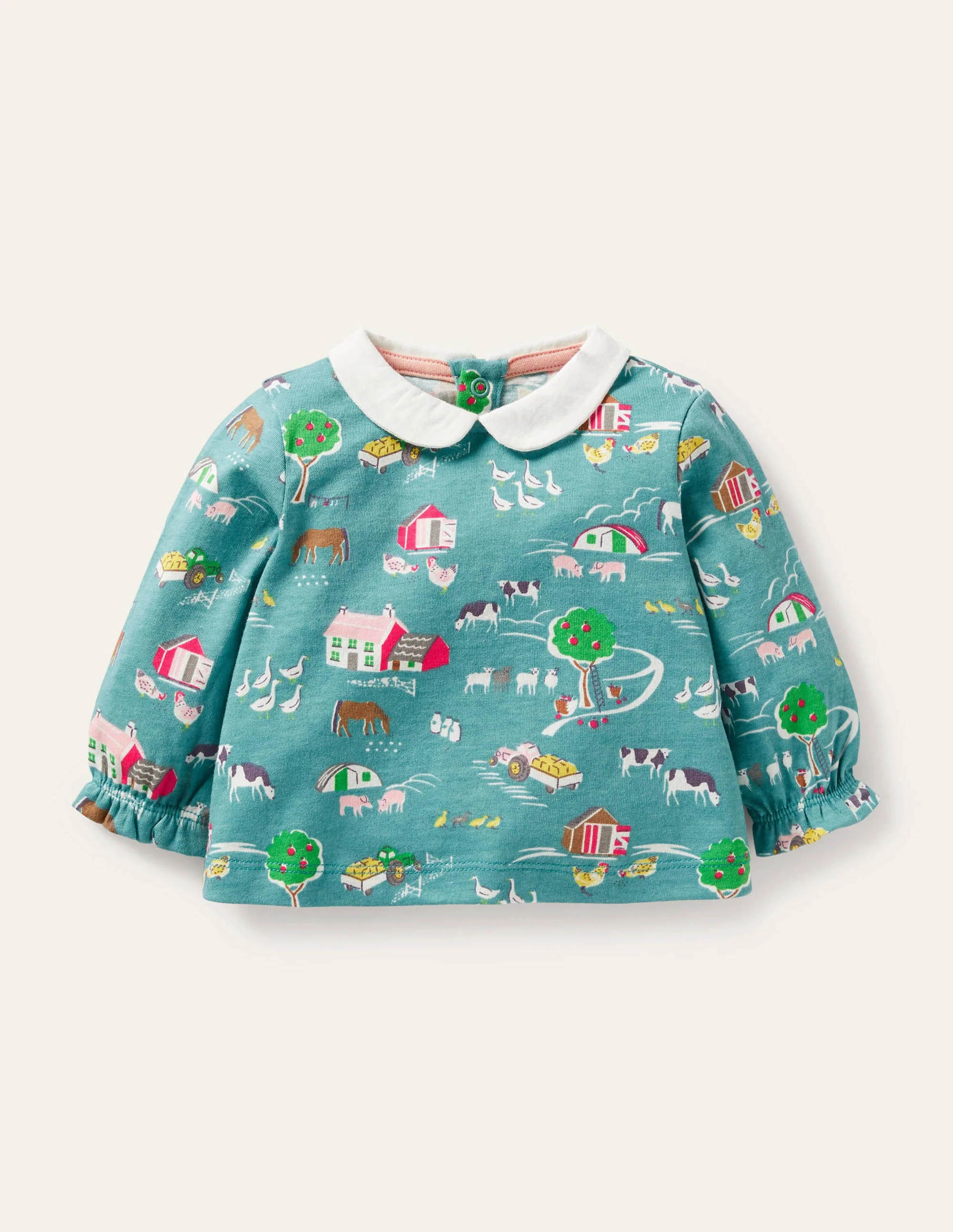 Printed Collared Top-Brook Blue Farmyard