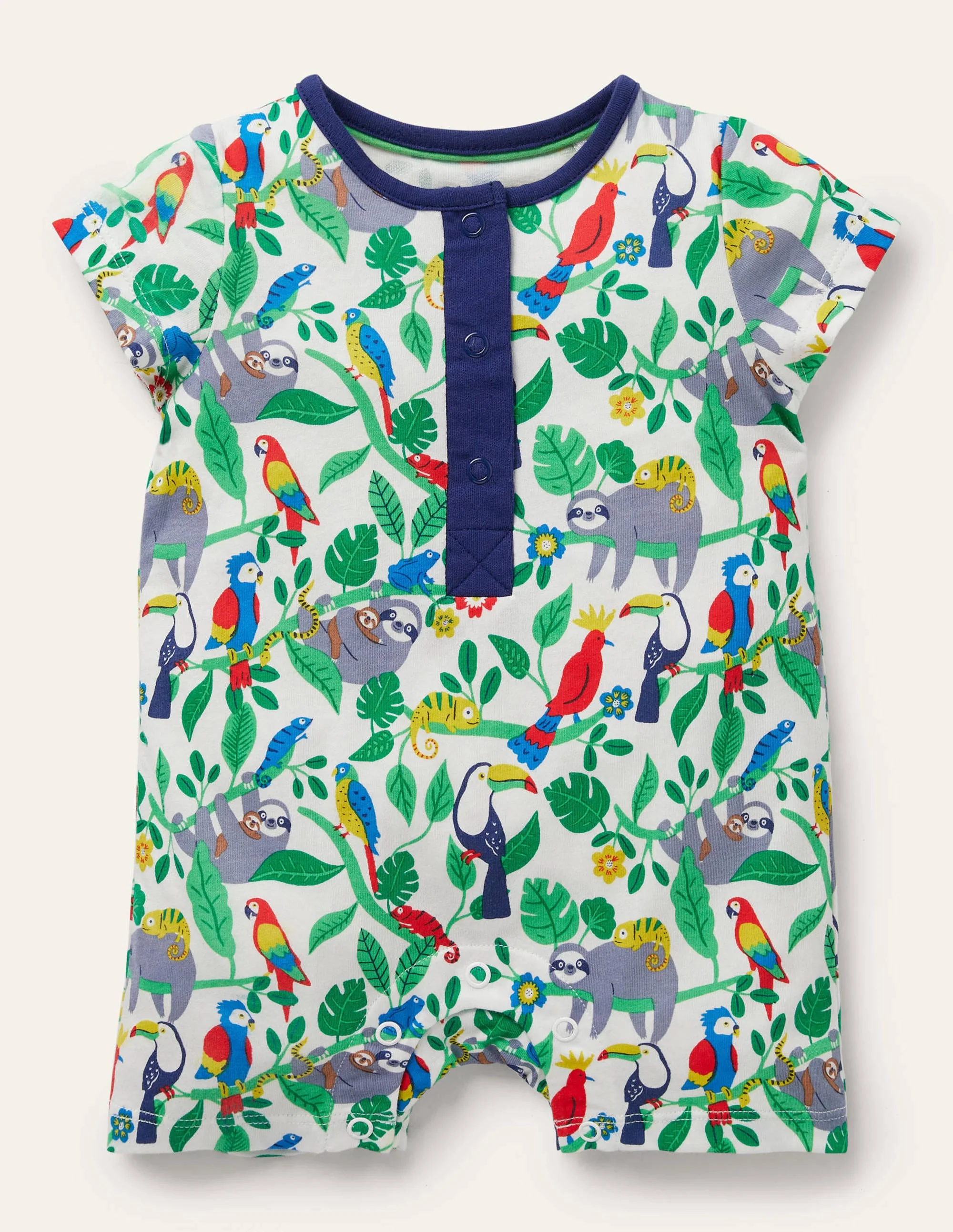 Printed Romper-Ivory Sloths