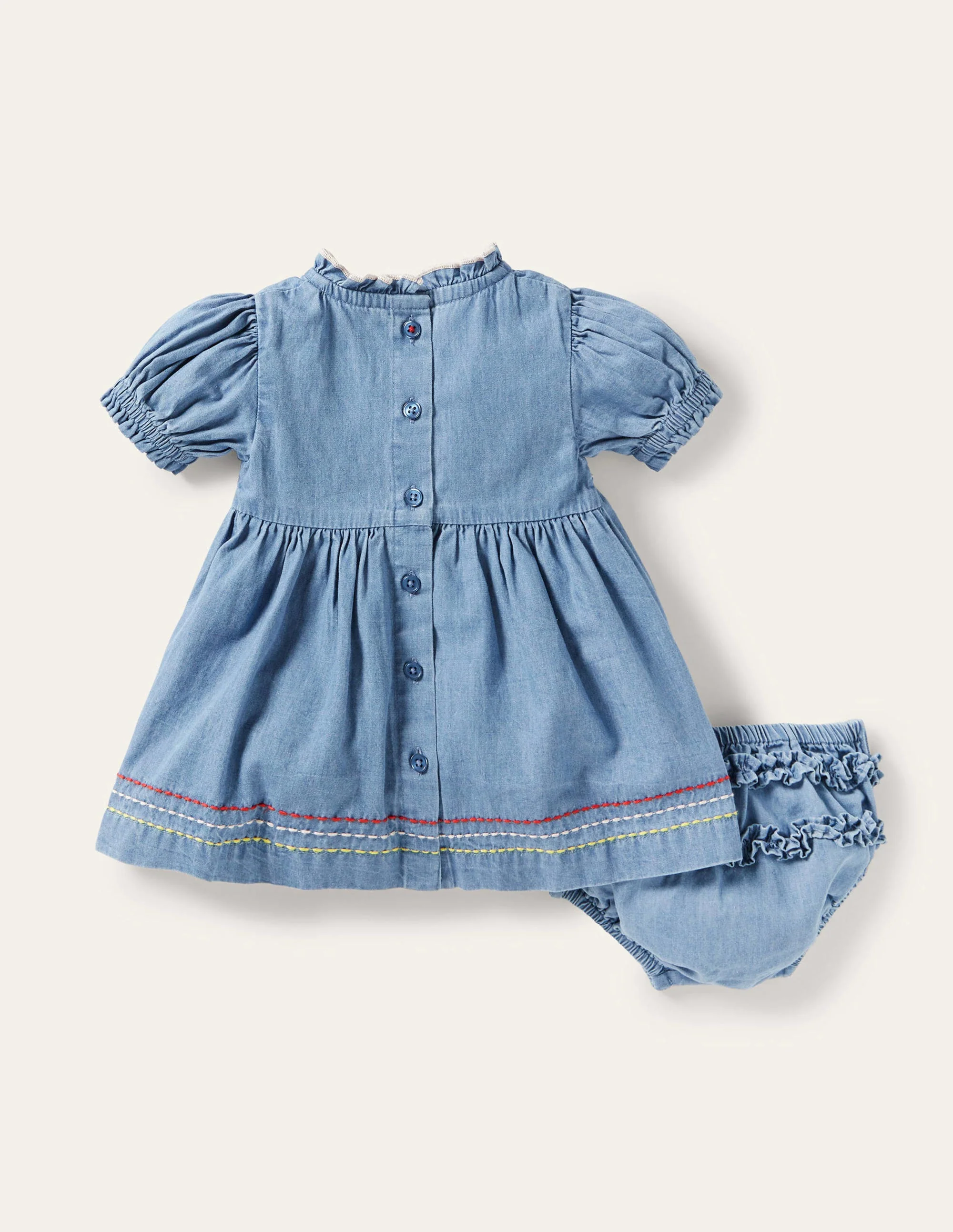 Rainbow Smocked Chambray Dress-Mid Chambray - Image 2
