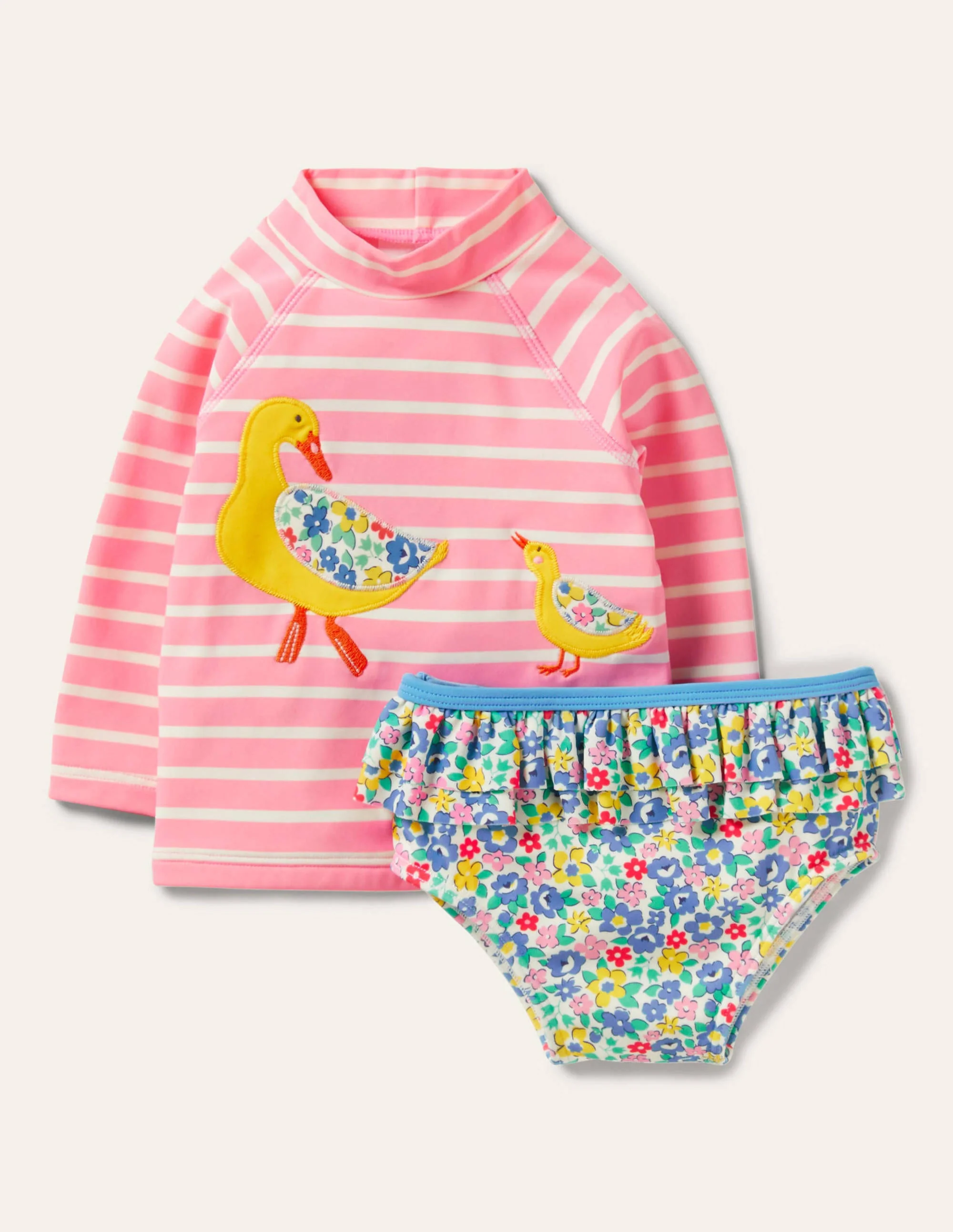 Rash Guard Set-Pink Lemonade/Ivory Ducks