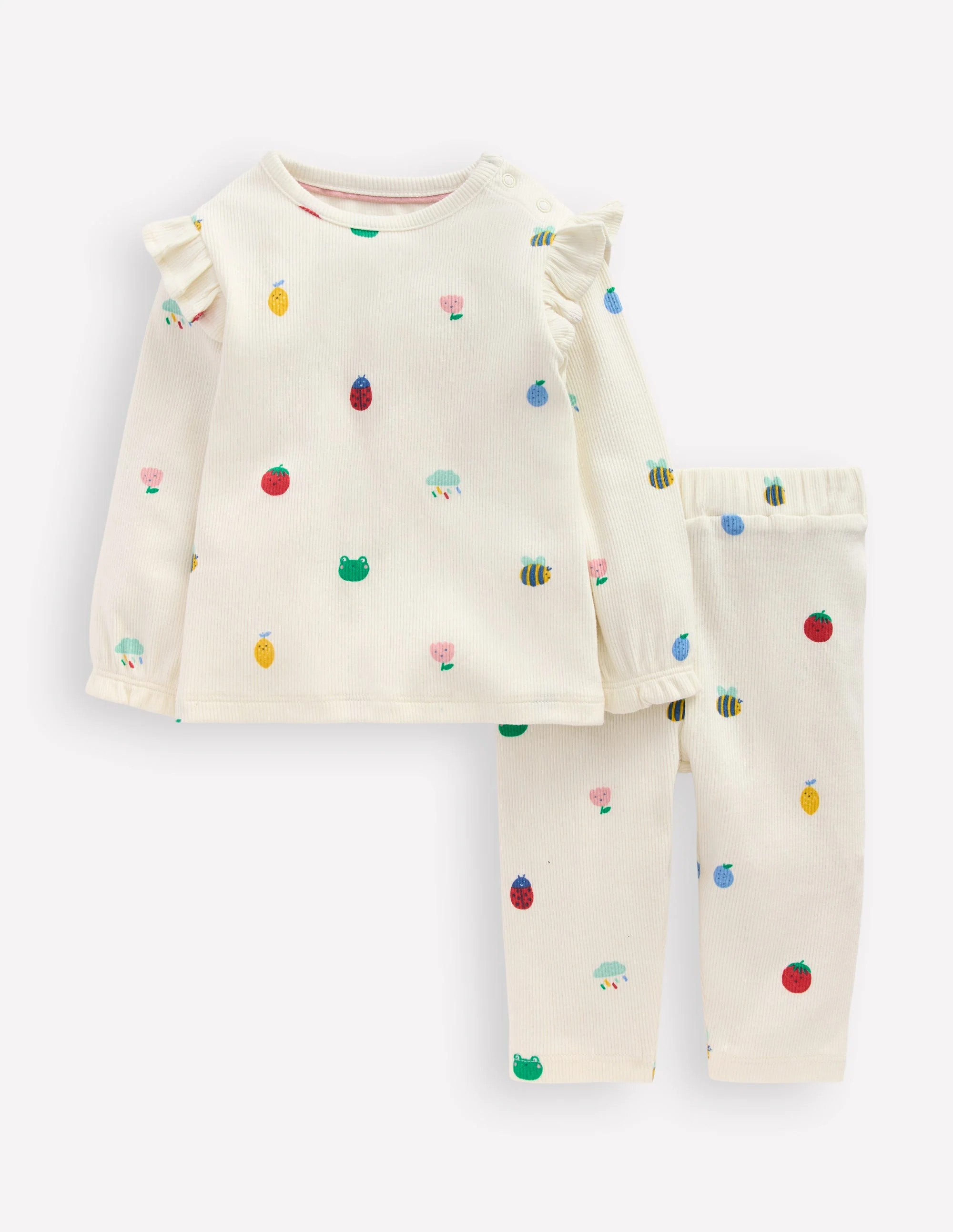 Ribbed Jersey Play Set-Soft Ivory Spring Motifs