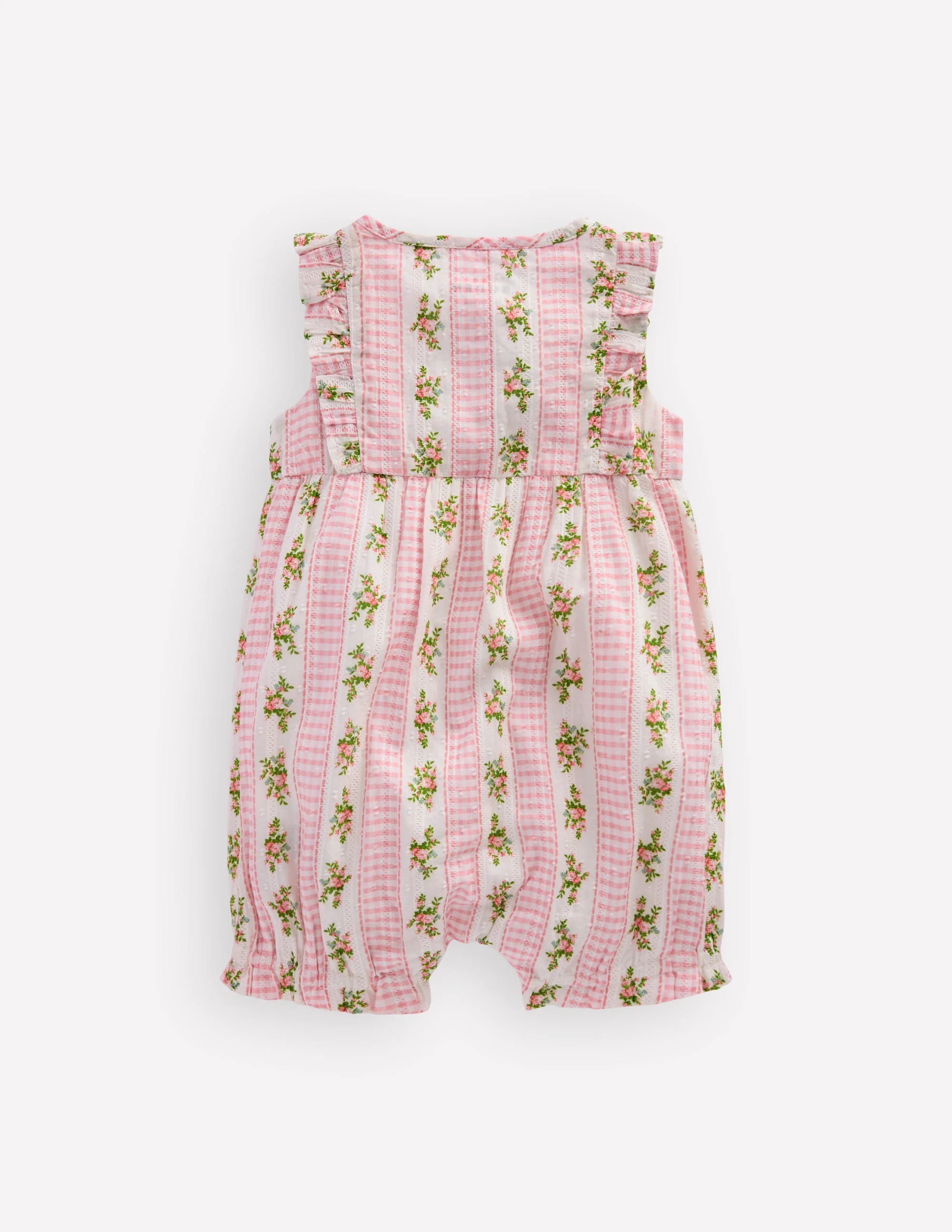 Short Frill Bubble Romper-Pink Gingham Floral - Image 2