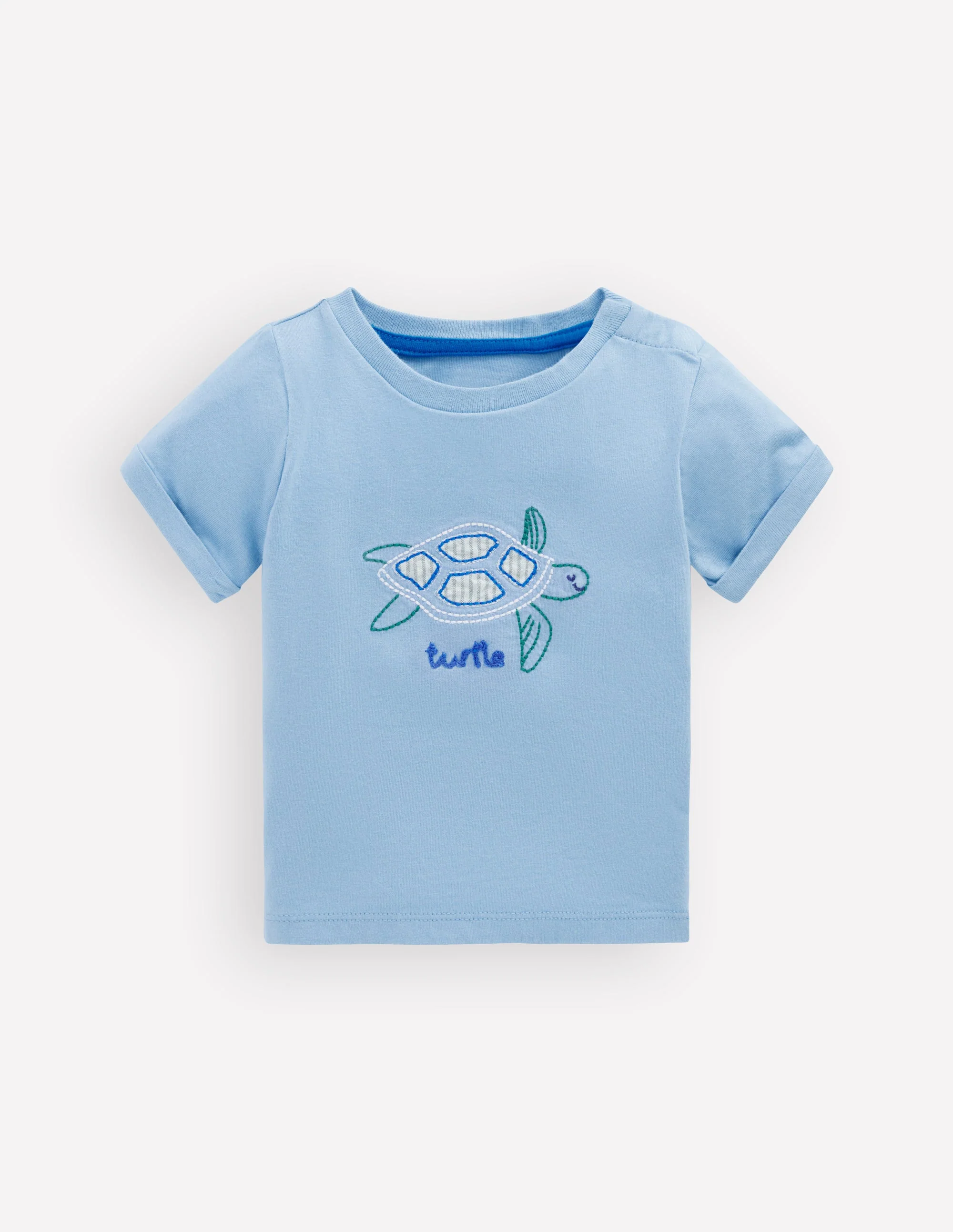 Short Sleeve Logo T-shirt-Blue Turtle Chain Stitch