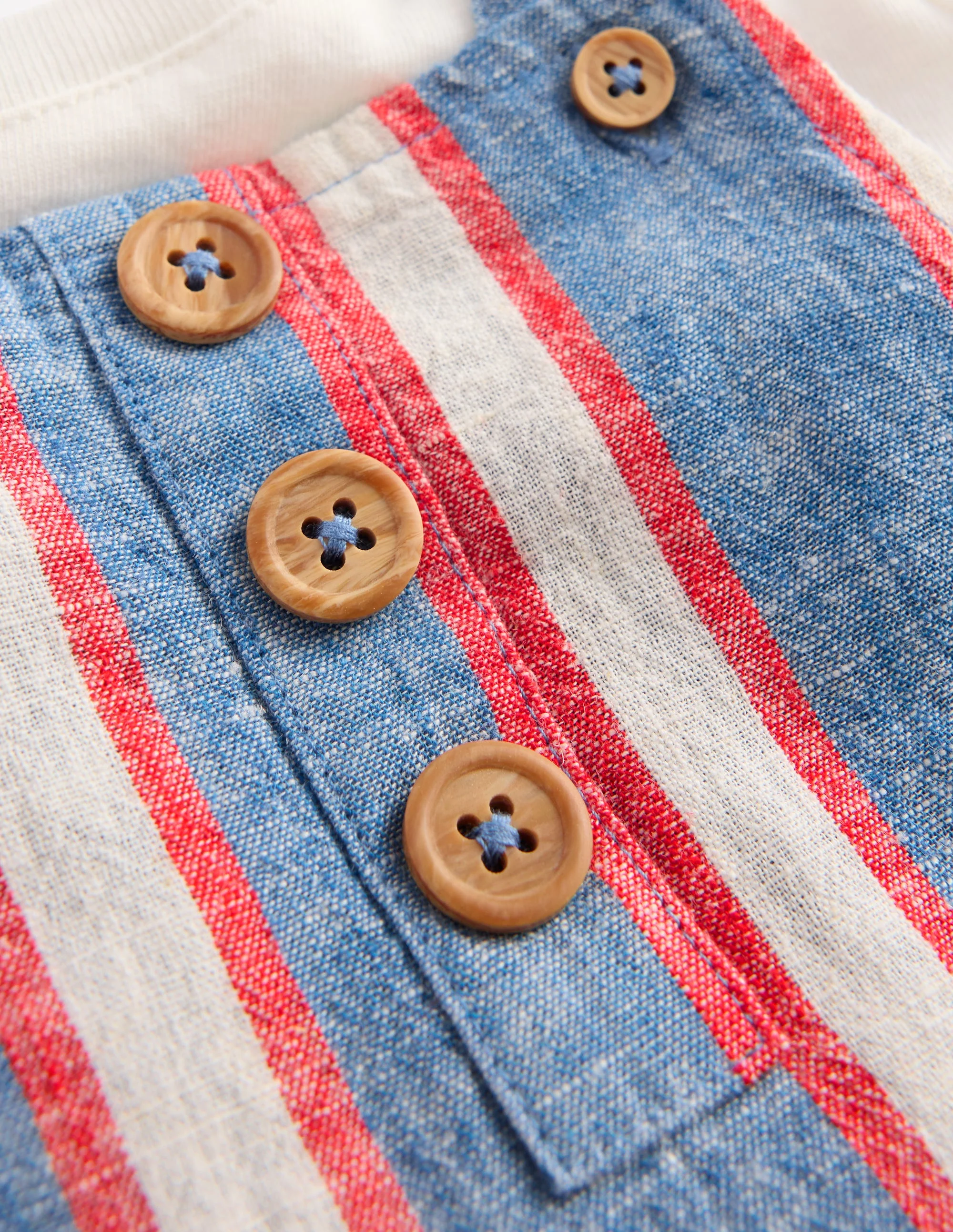 Short Woven Overalls Set-Blue and Red Stripe - Image 3