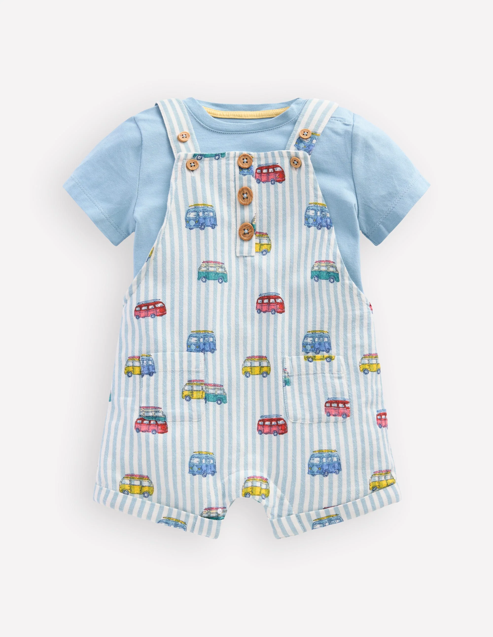 Short Woven Overalls Set-Silver Lake Blue Camper Vans