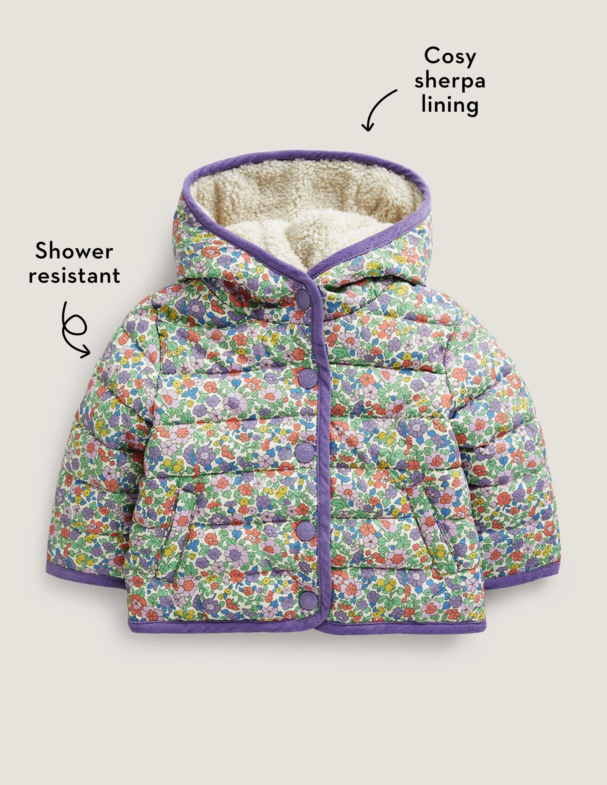 Shower Resistant Padded Jacket-Aster Purple Floral - Image 5