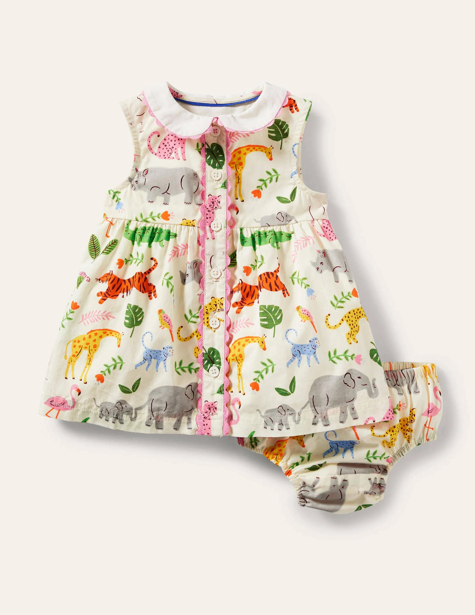 Sleeveless Collared Dress-Ivory Jungle