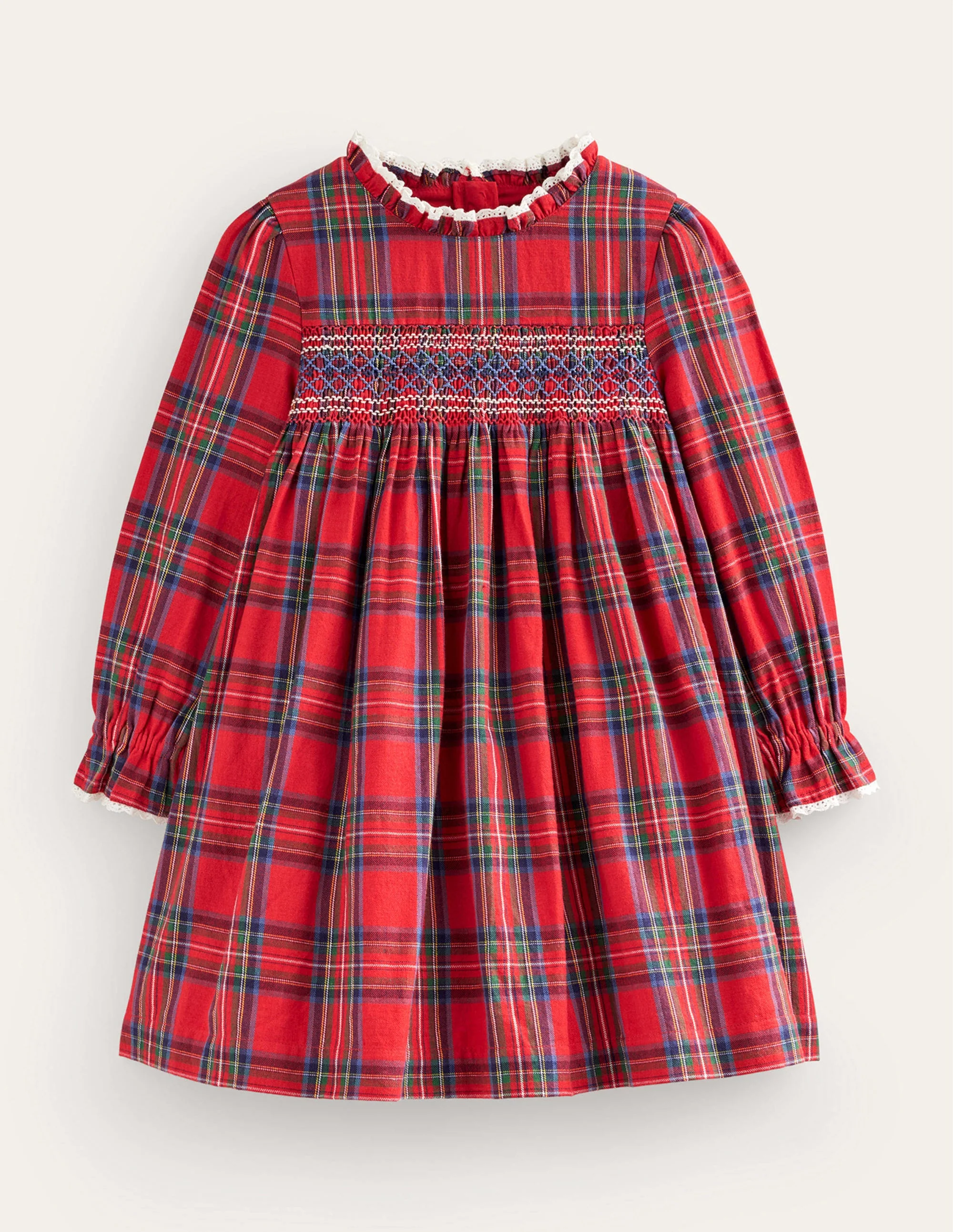 Smocked Heritage Check Dress-Red / Blue Check