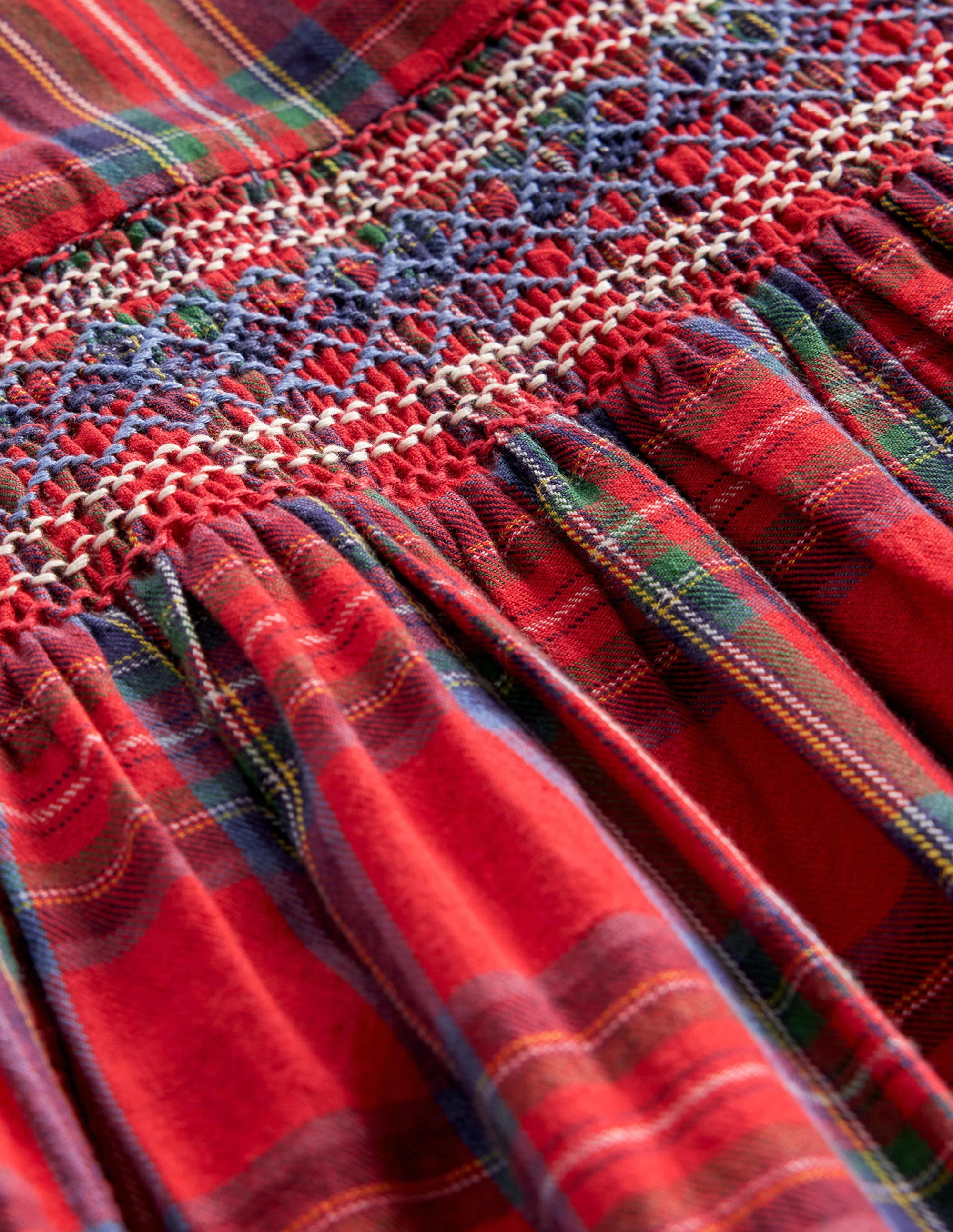 Smocked Heritage Check Dress-Red / Blue Check - Image 3