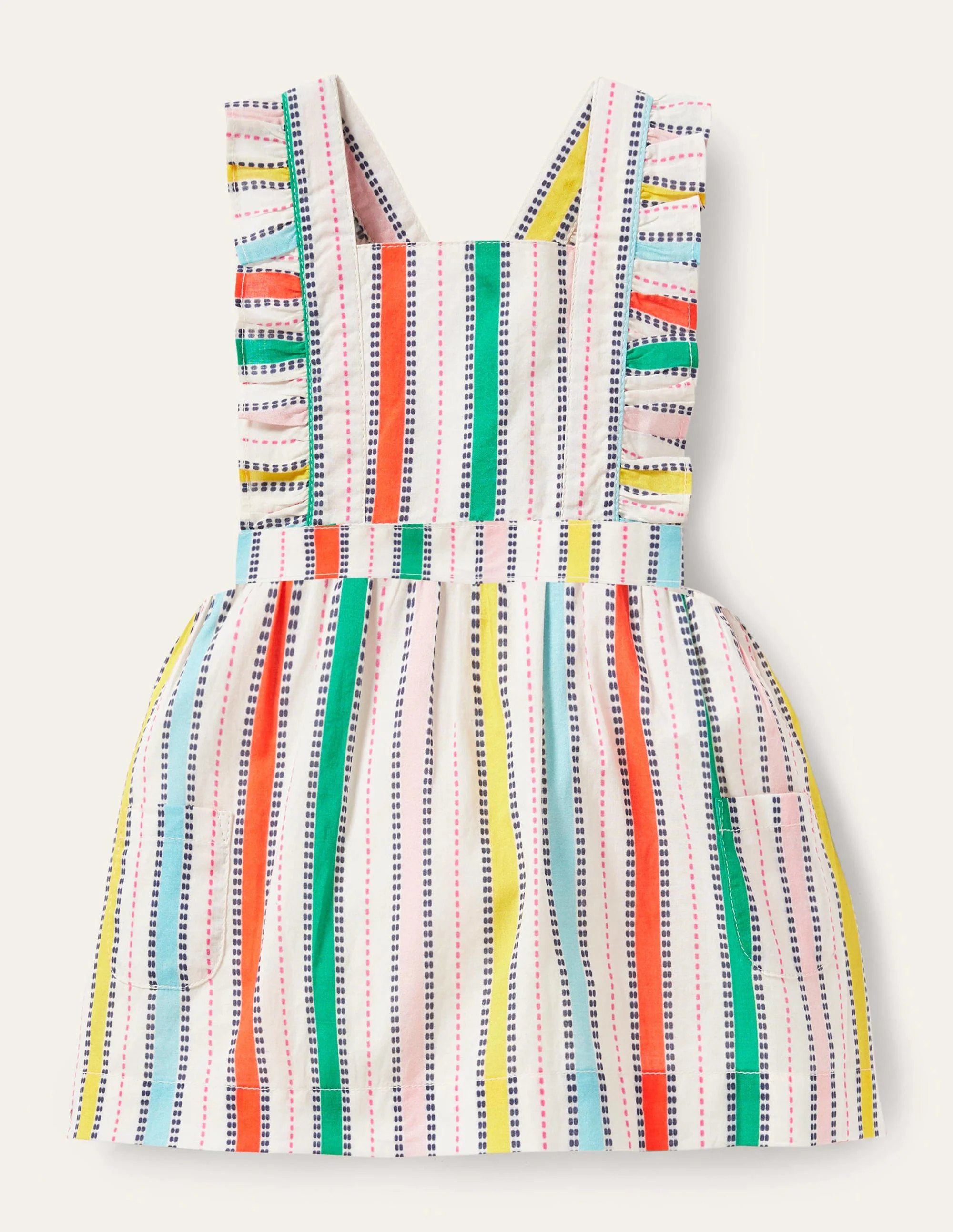 Woven Pinnie Dress-Ivory/Multi