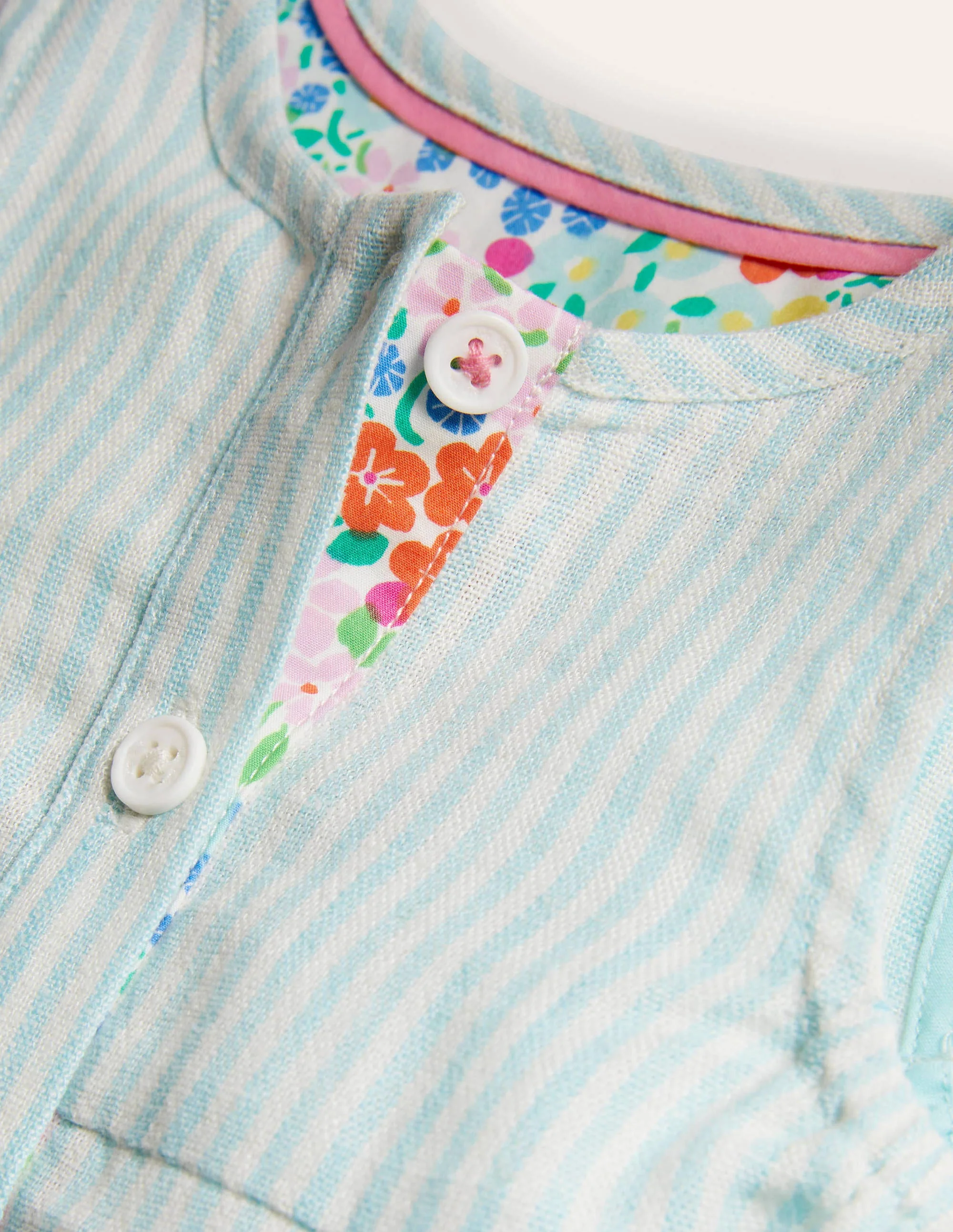 Woven Ticking Romper-Ivory/Georgian Blue Ticking - Image 3