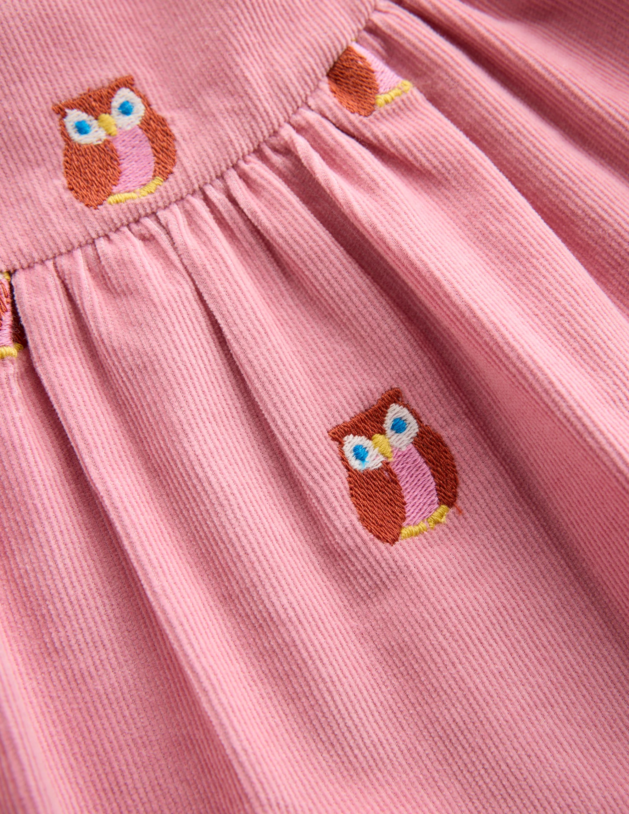 Yoke Detail Woven Dress-Pink Embroidered Owls - Image 3