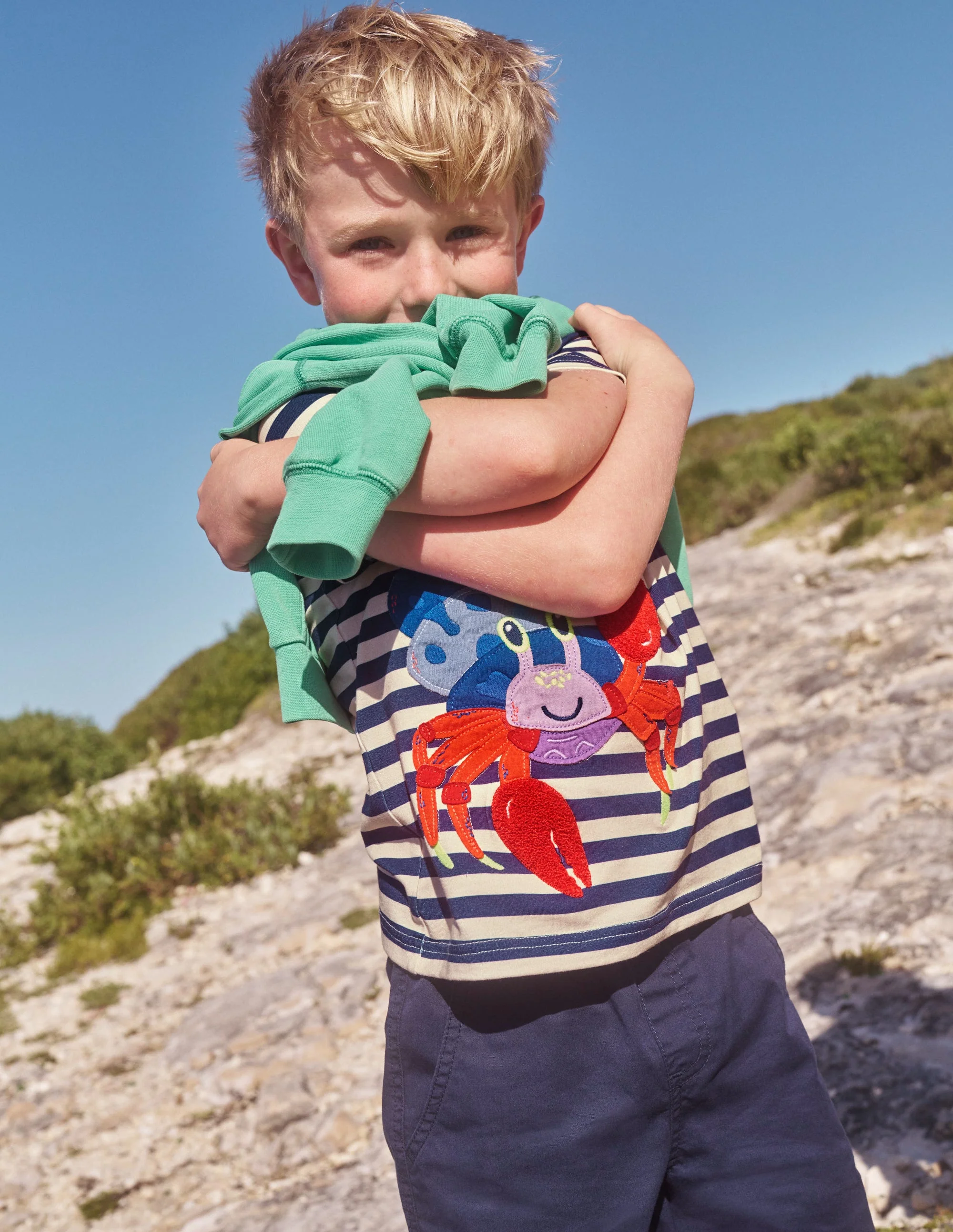 Appliqué Crab T-shirt-Sapphire Blue/Ivory Crabs - Image 4